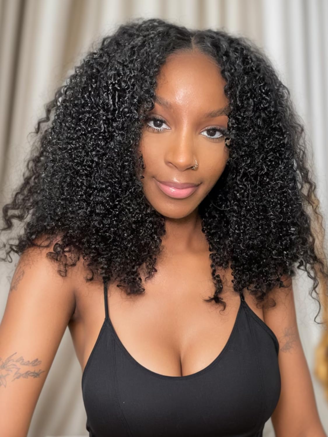 UNICE V Part Human Hair Wig - Kinky Curly Brazilian Virgin Hair with Drawstring | Glueless No Leave Out U Part Wig for Women | Beginner Friendly 150% Density 24 Inch | Perfect for Daily Wear, Parties & Protective Styling