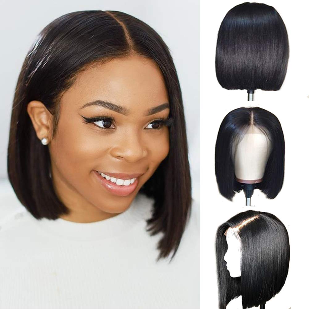 Short Bob Human Hair Lace Front Wigs for Black Women - 155% Density Pre Plucked Bleached Knots 4x4 Lace Closure Wig - Natural Color 12 Inch | Perfect for Daily Wear, Parties & Special Occasions