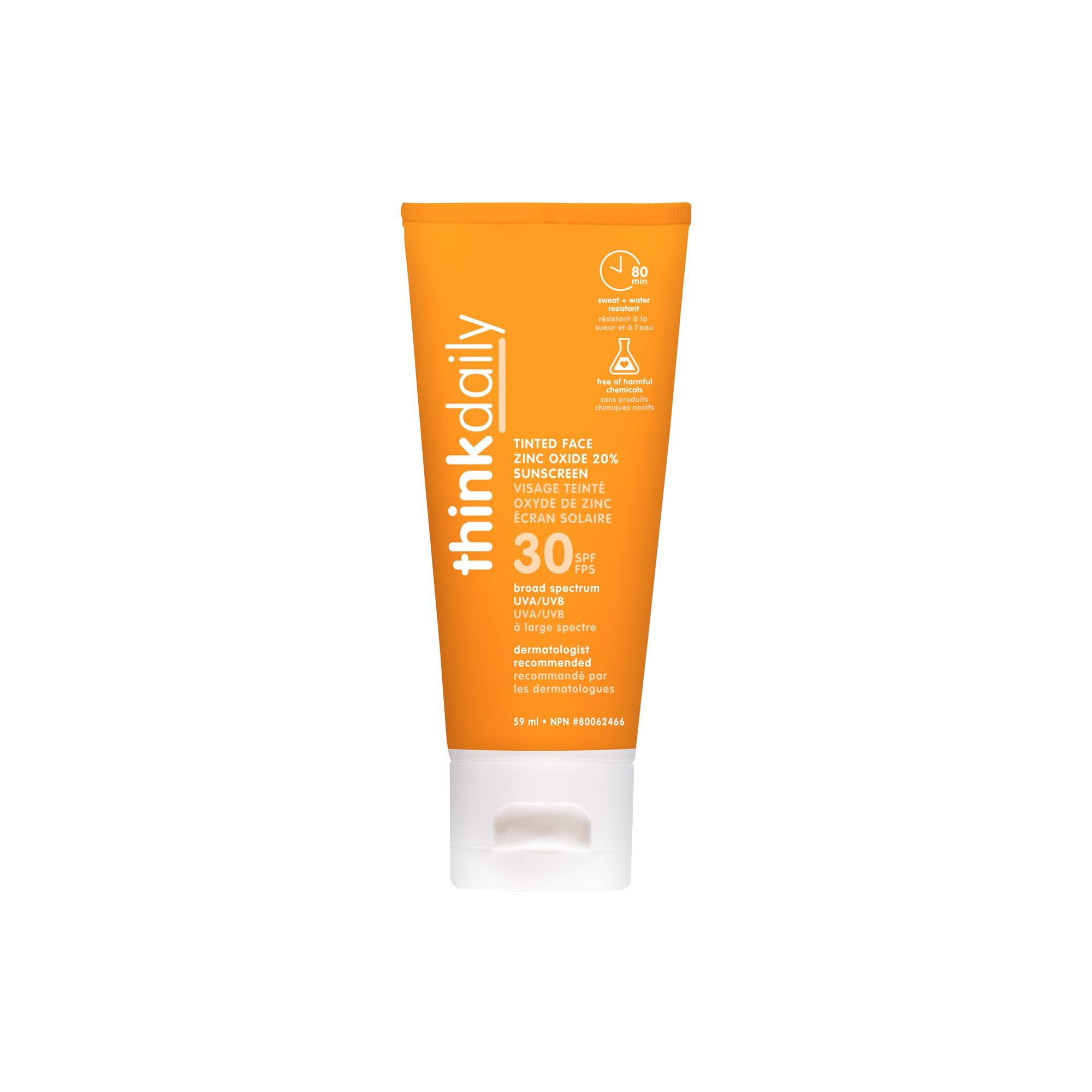 Thinkdaily Tinted Sunscreen for Face SPF 30 - 24.25% Zinc Oxide Mineral Sunscreen - 2 Oz Natural & Water Resistant - Reef Safe & Broad Spectrum UVA/UVB Protection for All Skin Tones - Perfect for Daily Wear, Beach & Outdoor Activities