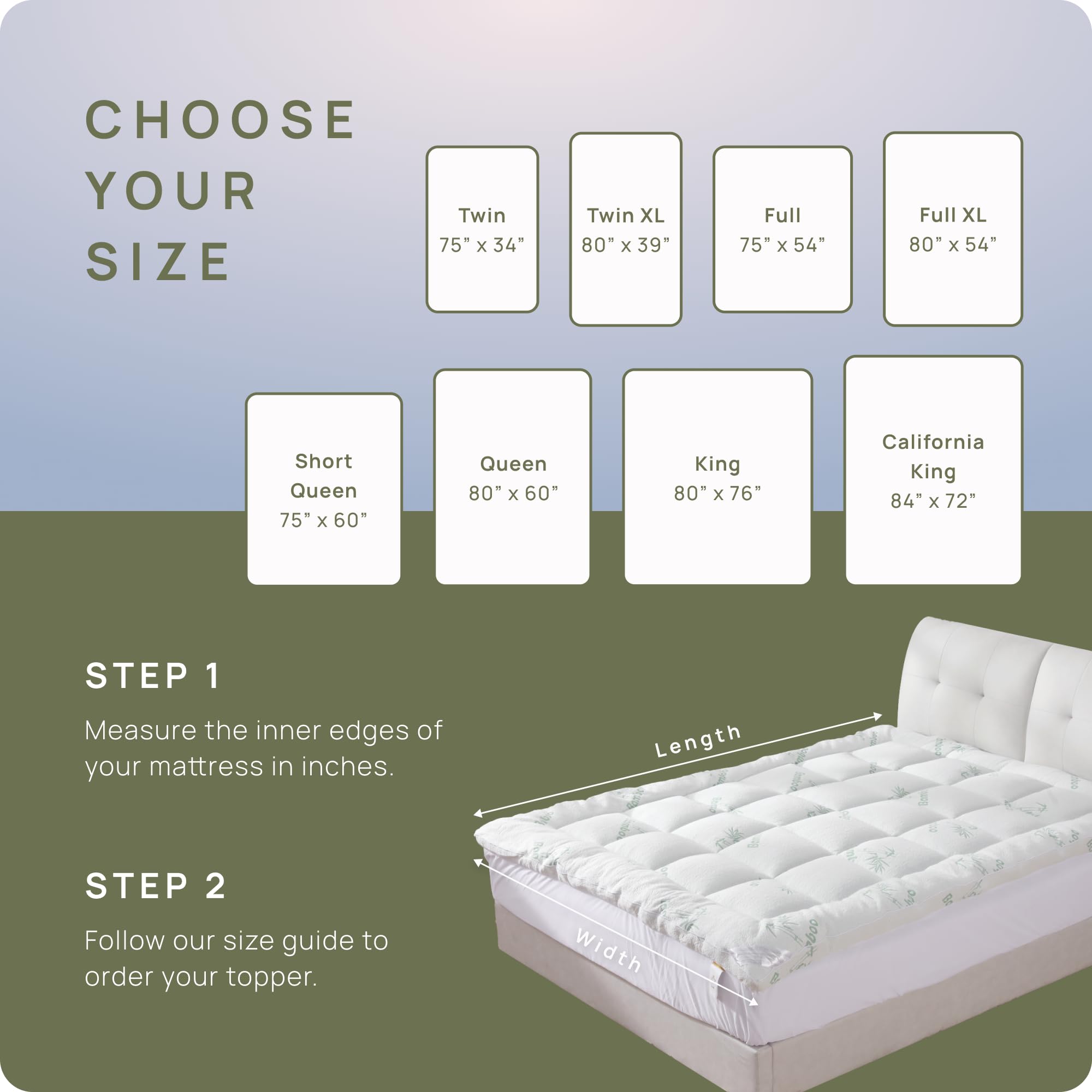 King Size Cooling Mattress Topper - Plush Bamboo Viscose Pillow Top for Back Pain Relief | Fits 8-21