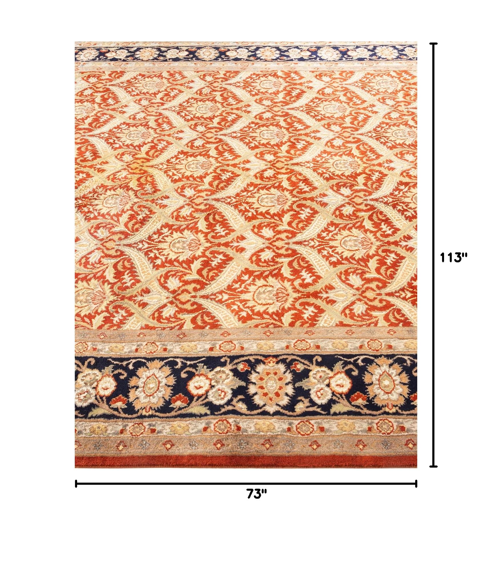 Handmade Wool Oriental Mogul Orange 6x9 Area Rug - Traditional Hand-Knotted Design for Living Room, Bedroom & Dining Room Decor