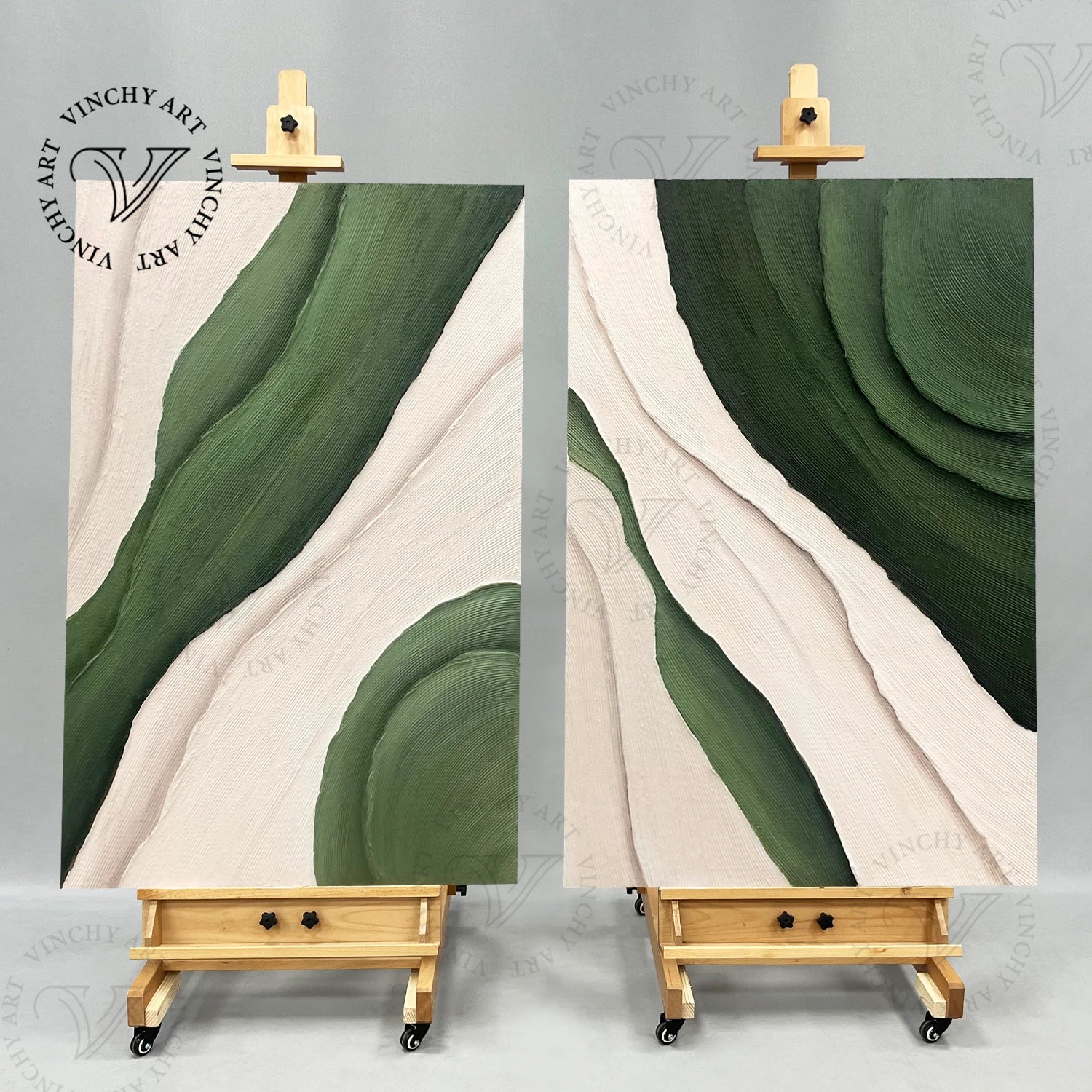 Abstract Blue and Green Wall Art Set of 2 - Modern Canvas Paintings for Living Room, Bedroom & Office Decor #BG047