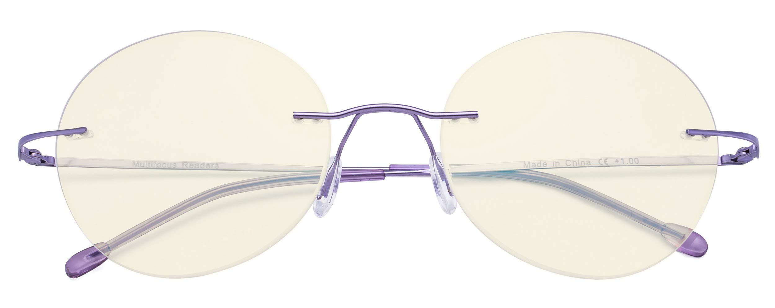CessBlu Rimless Progressive Reading Glasses - Round Multifocal Blue Light Blocking Readers for Women - Perfect for Computer Work, Reading & Screen Time