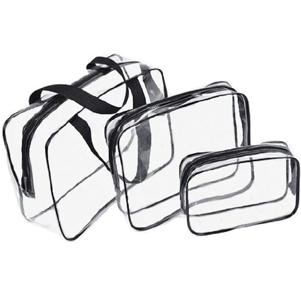 Kaxich 3-Piece Clear PVC Toiletry Bag Set - Waterproof Travel Cosmetic Organizer with Zipper for Men & Women | Perfect for Airplane Carry-On, Gym, Business Trips & Bathroom Storage