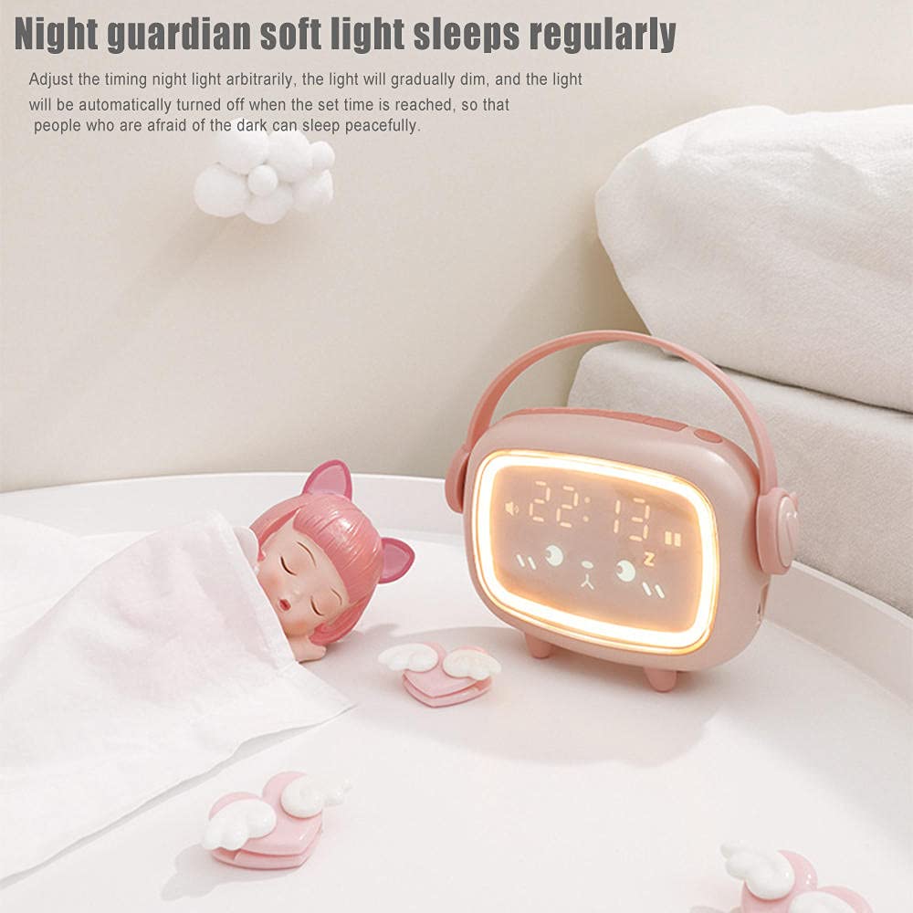 Smart LED Night Light Alarm Clock with Timer & Countdown - Cute Pink Kids Bedroom Decor for Sleep Training & Nursery Room Lighting