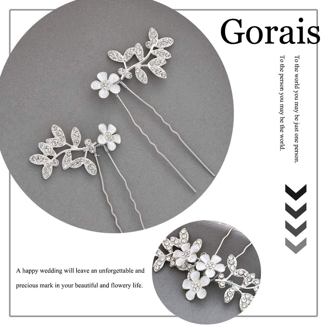 Elegant Silver Flower Bridal Hair Pins with Leaf Design - Pack of 3 | Wedding Hair Accessories for Women & Girls | Perfect for Brides, Bridesmaids & Special Occasions