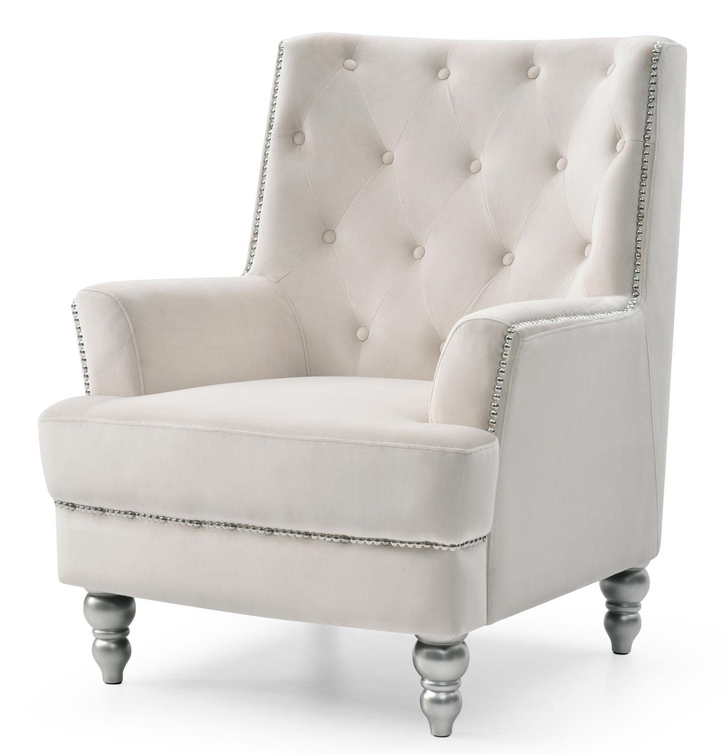 Glory Furniture Pamona Accent Wing Chair - Ivory Upholstered Lounge Chair for Living Room, Bedroom & Office | Comfortable Reading Chair with Classic Design
