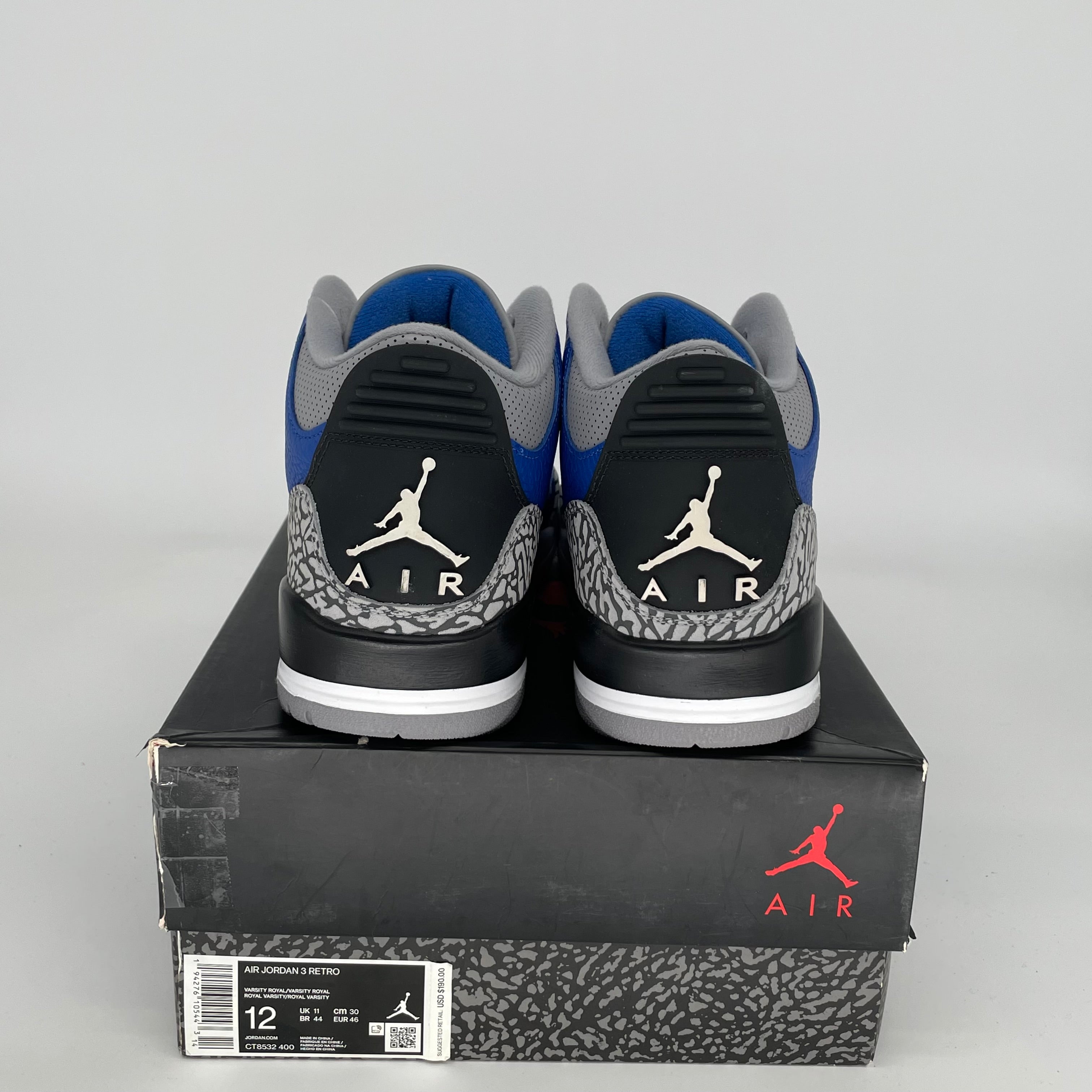 AIR JORDAN 3 VARSITY ROYAL CEMENT Men's Basketball Shoes - Size 12 (CT8532-400) | Retro Sneakers for Casual Wear & Street Style
