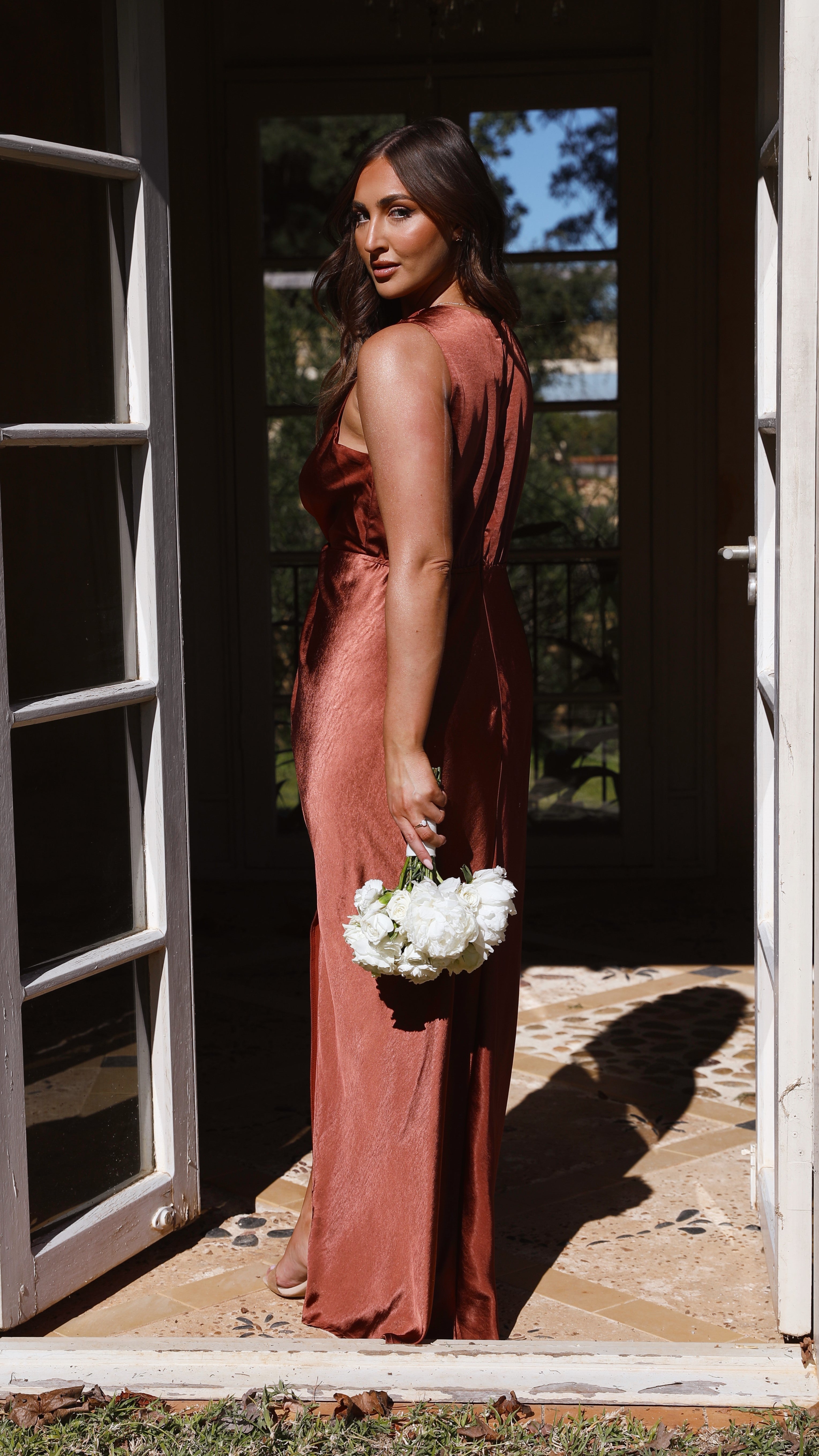 Lucia Maxi Dress in Rust - Flowy Long Boho Summer Dress for Women, Perfect for Beach Vacations, Weddings & Casual Outings