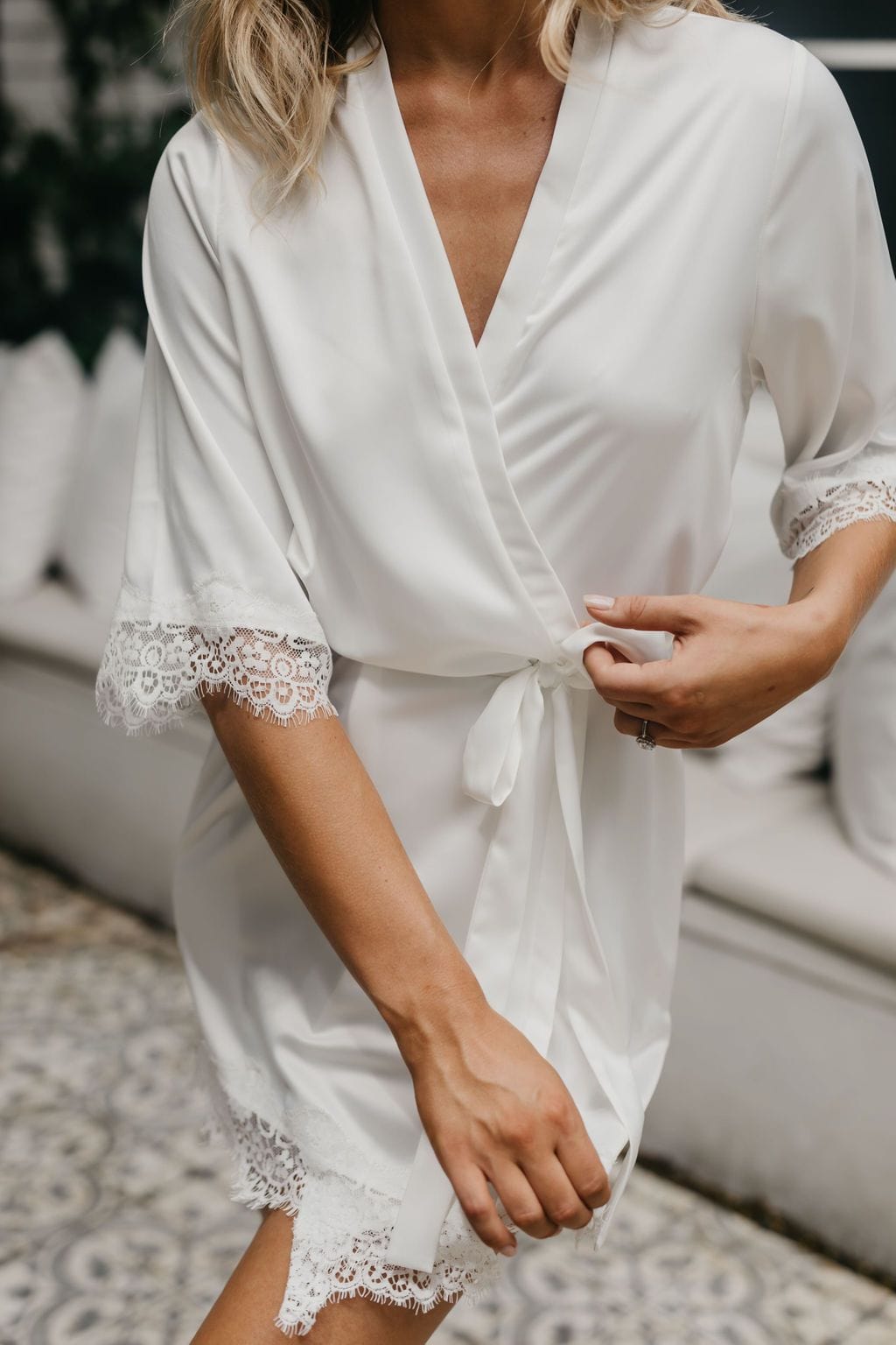 Josie Women's Satin Lace Trim Robe - Elegant Kimono Style Bathrobe for Spa, Bridal, Boudoir & Luxury Home Wear