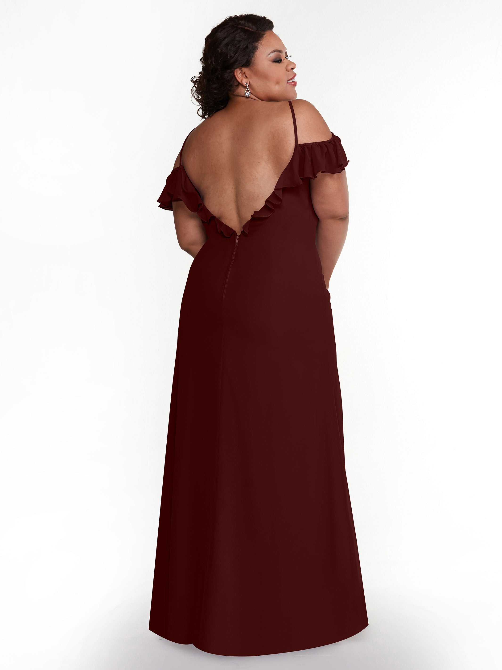Elegant 80172 Chiffon Off-The-Shoulder A-Line Bridesmaid Dress with Ruffled Neckline - Perfect for Weddings, Formal Events & Evening Parties