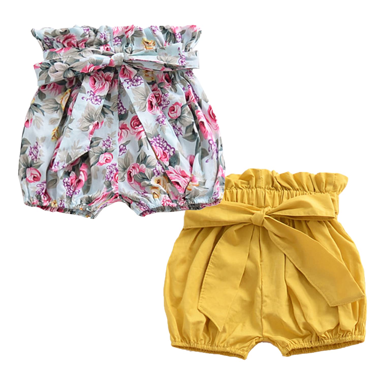3PC Baby Shorts Set - Newborn Girls & Boys Cotton Linen Bloomers with Floral Print - Soft & Breathable Summer Playwear for Infants 0-24 Months - Perfect for Playtime, Beach Outings & Photo Shoots
