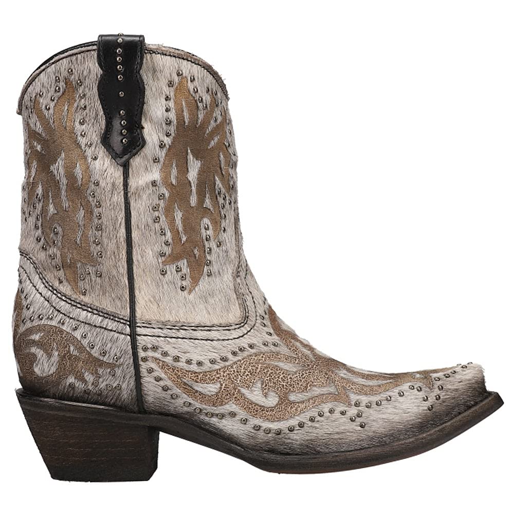 Women's Corral C3638 Snip Toe Ankle Boots with Fur, Laser Cut & Stud Details - 1-2