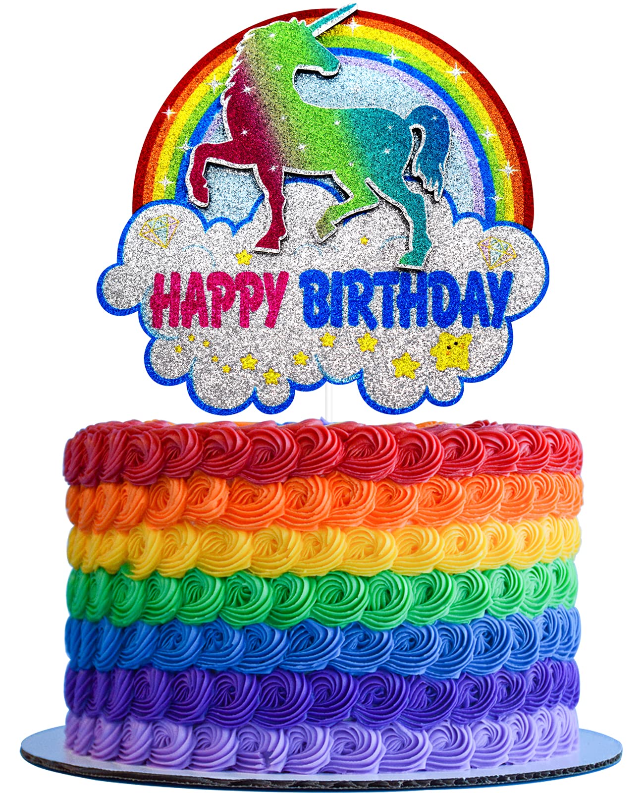 Rainbow Unicorn Happy Birthday Cake Topper - Cartoon Unicorn Cake Decorations for Girls Birthday Party - Perfect for Unicorn Themed Cakes, Cupcakes, and Desserts