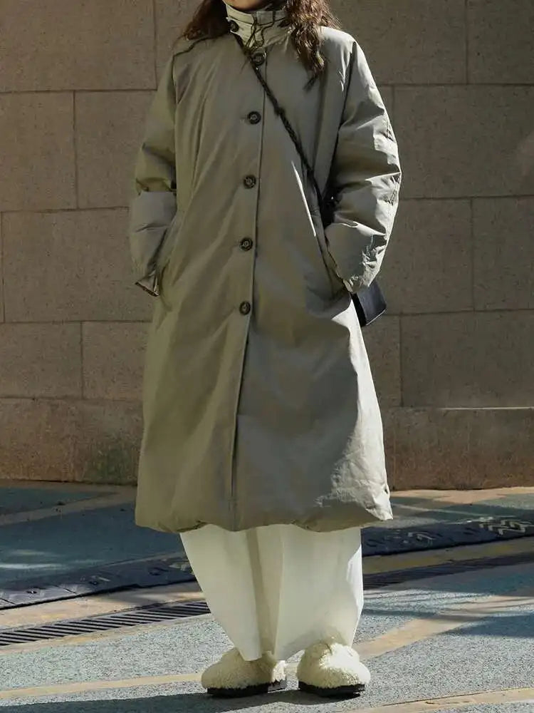 Army Green Oversized Long Down Jacket for Women - Warm Winter Parka with Long Sleeves | Fashionable Cold Weather Coat for Fall & Winter 2025 (Style 1DH8675) | Perfect for Snowy Days, Outdoor Adventures & City Commutes