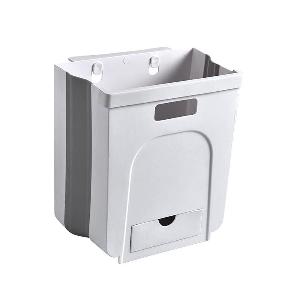 8L Wall-Mounted Folding Trash Can with Small Drawer - Space Saving Kitchen Cabinet Door Hanging Waste Bin for Bathroom, Bedroom, Office & RV - (Color: A)