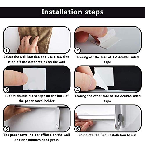 Stainless Steel Self-Adhesive Paper Towel Holder - Under Cabinet Mount, Wall Mount Kitchen Tissue Dispenser for Easy Access - Perfect for Kitchen, Bathroom, Office (Silver)