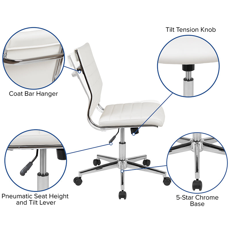 FLASH Hansel Mid Back Executive Office Chair - White LeatherSoft Upholstery, Ergonomic Swivel Design for Home & Office Workspace - Perfect for Desk Work, Conference Rooms & Professional Environments