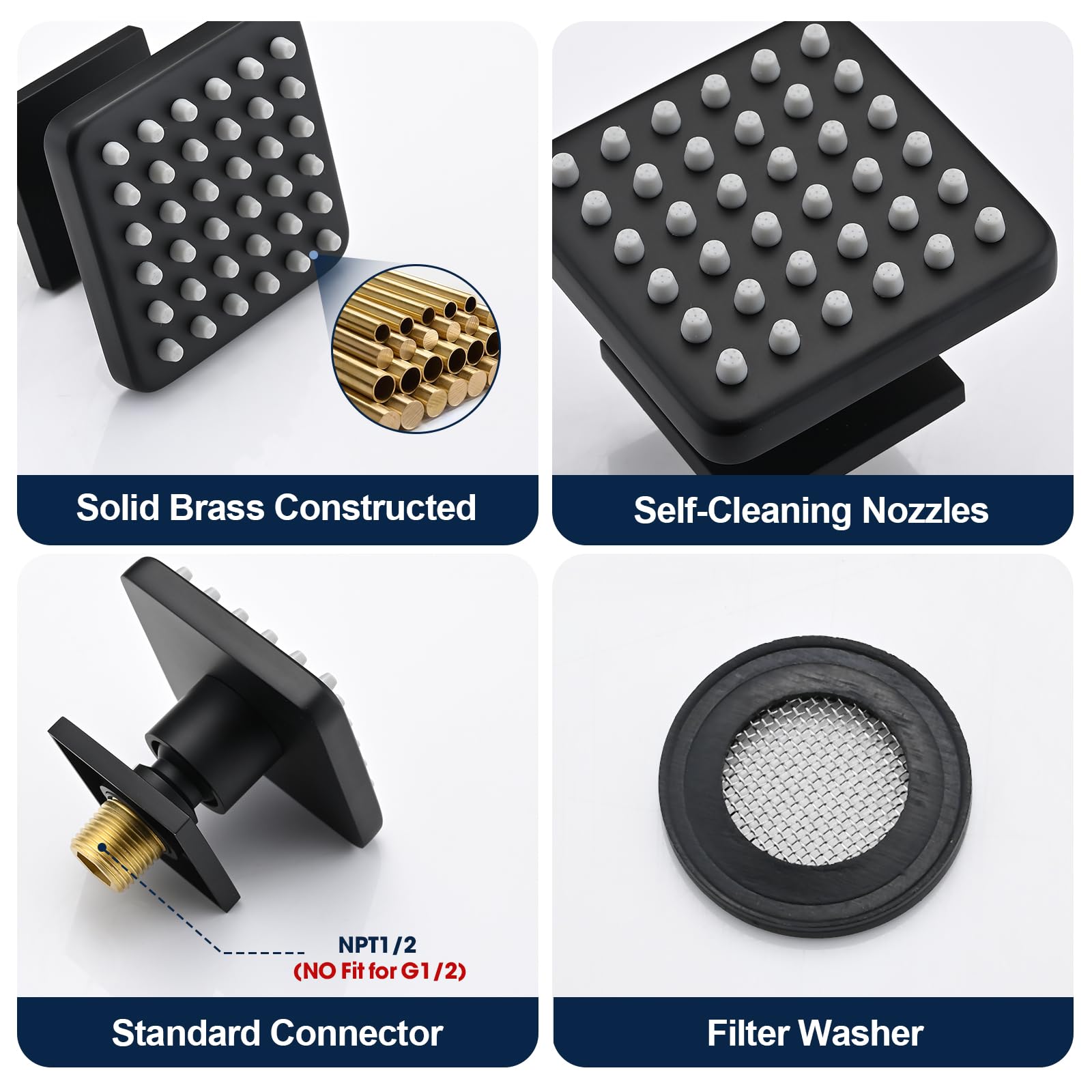 Premium Solid Brass Square Shower Body Spray Jets - High Pressure Wall Mount Shower Massage Jets for Spa-Like Experience (6PCS, Matte Black) - Perfect for Luxury Bathroom Renovation & Relaxing Hydrotherapy Sessions