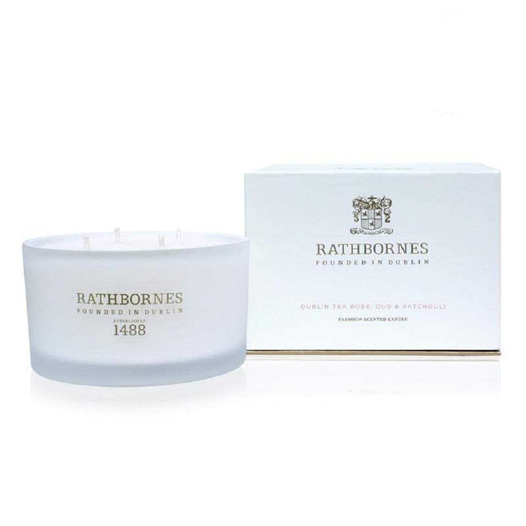 Dublin Tea Rose Oud & Patchouli Scented Candle - 4 Wick Luxury Soy Candle 13.7oz (390g) for Home, Spa, Romantic Dinner & Relaxation