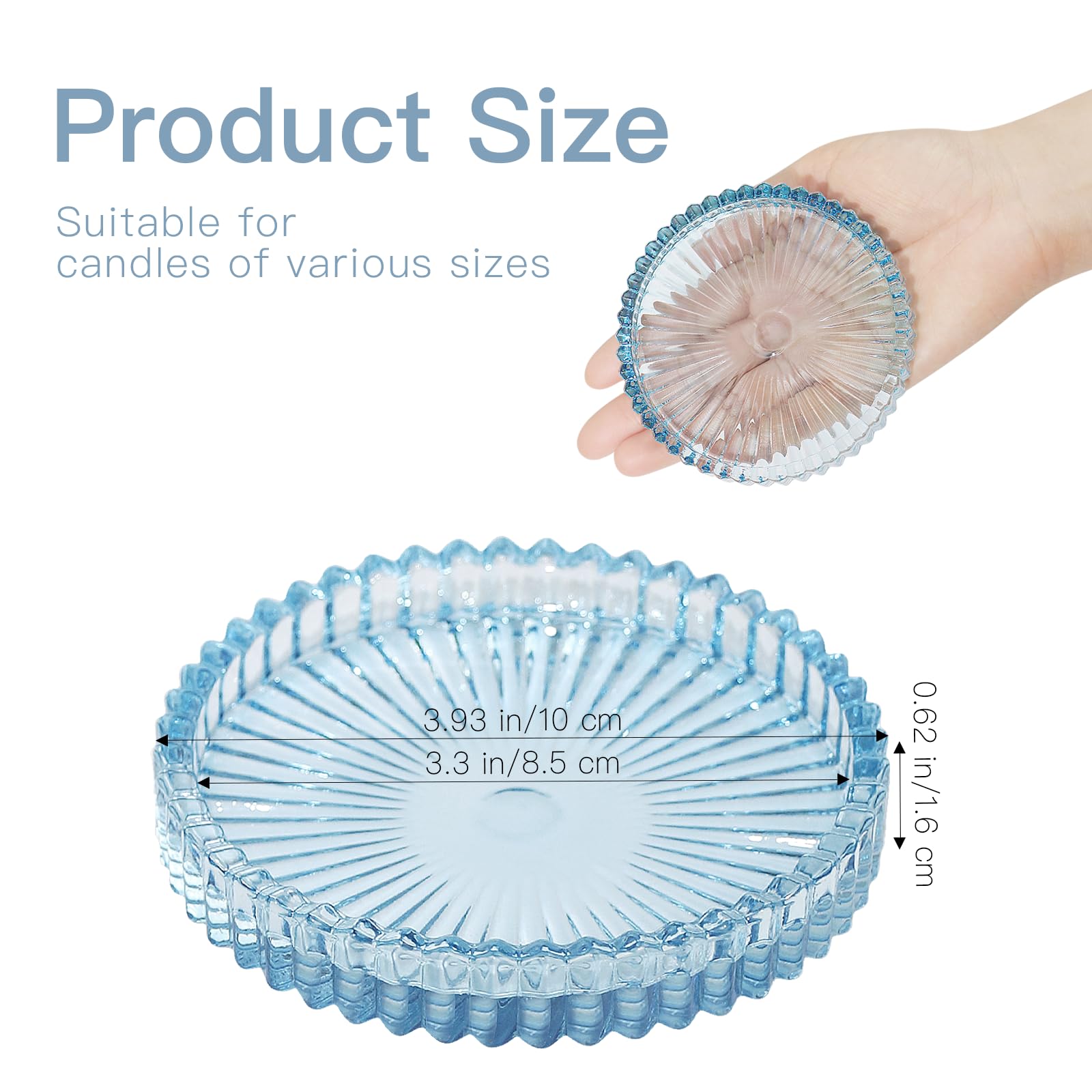 Blue Glass Pillar Candle Holders Set of 6 - 4 Inch Candle Plates for Wedding Centerpieces, Party Decor, Holiday Table Settings & Home Decoration - Perfect for Romantic Dinners, Christmas Decor, and Event Centerpieces