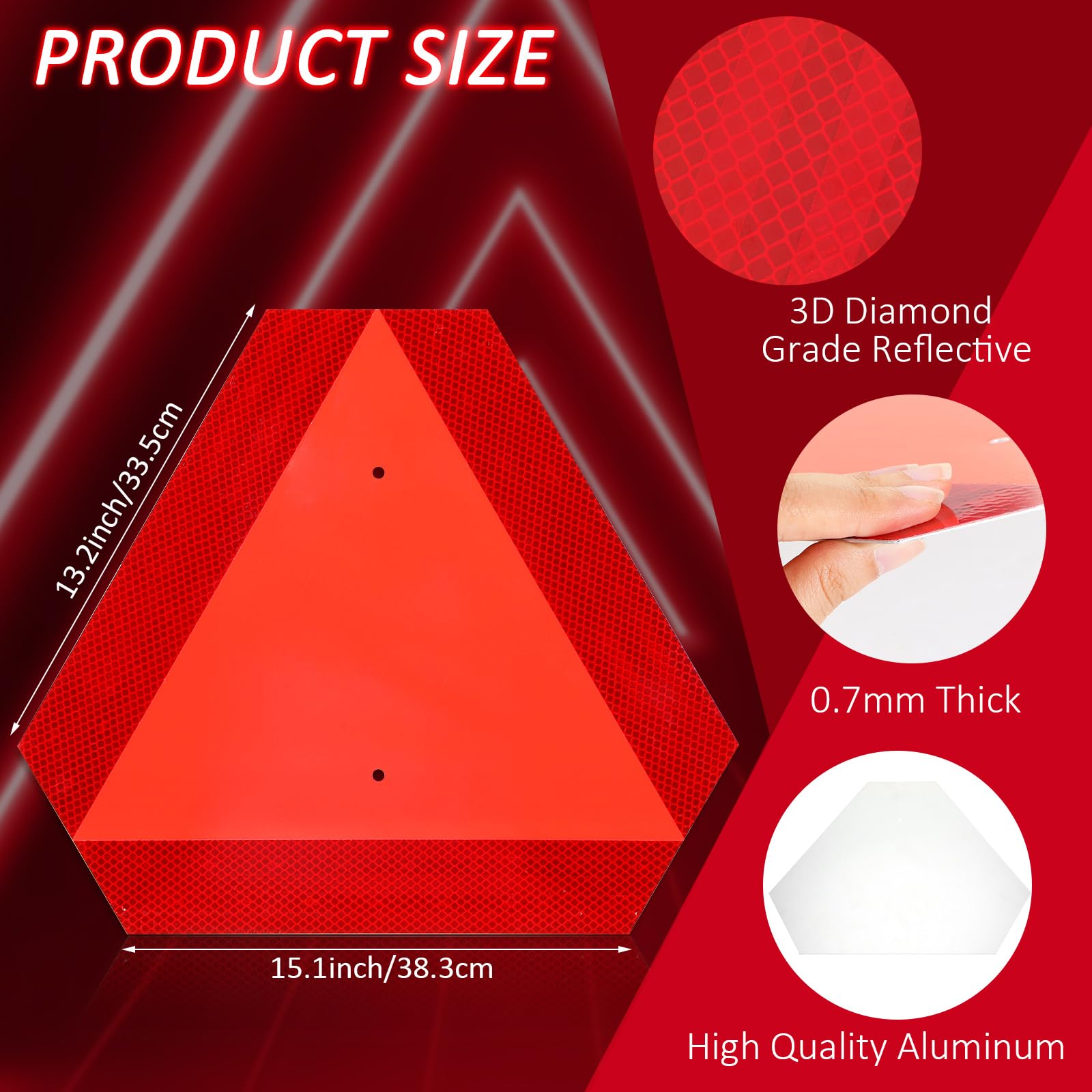 Shimeyao 4-Pack Slow Moving Vehicle Reflective Safety Triangle Signs - 13.2 x 15 Inch Thick 0.7mm Aluminum Engineering-Grade Warning Triangles - Durable 7-Year Outdoor Use for Golf Carts, Tractors & Construction Vehicles - High Visibility Road Safety Equipment