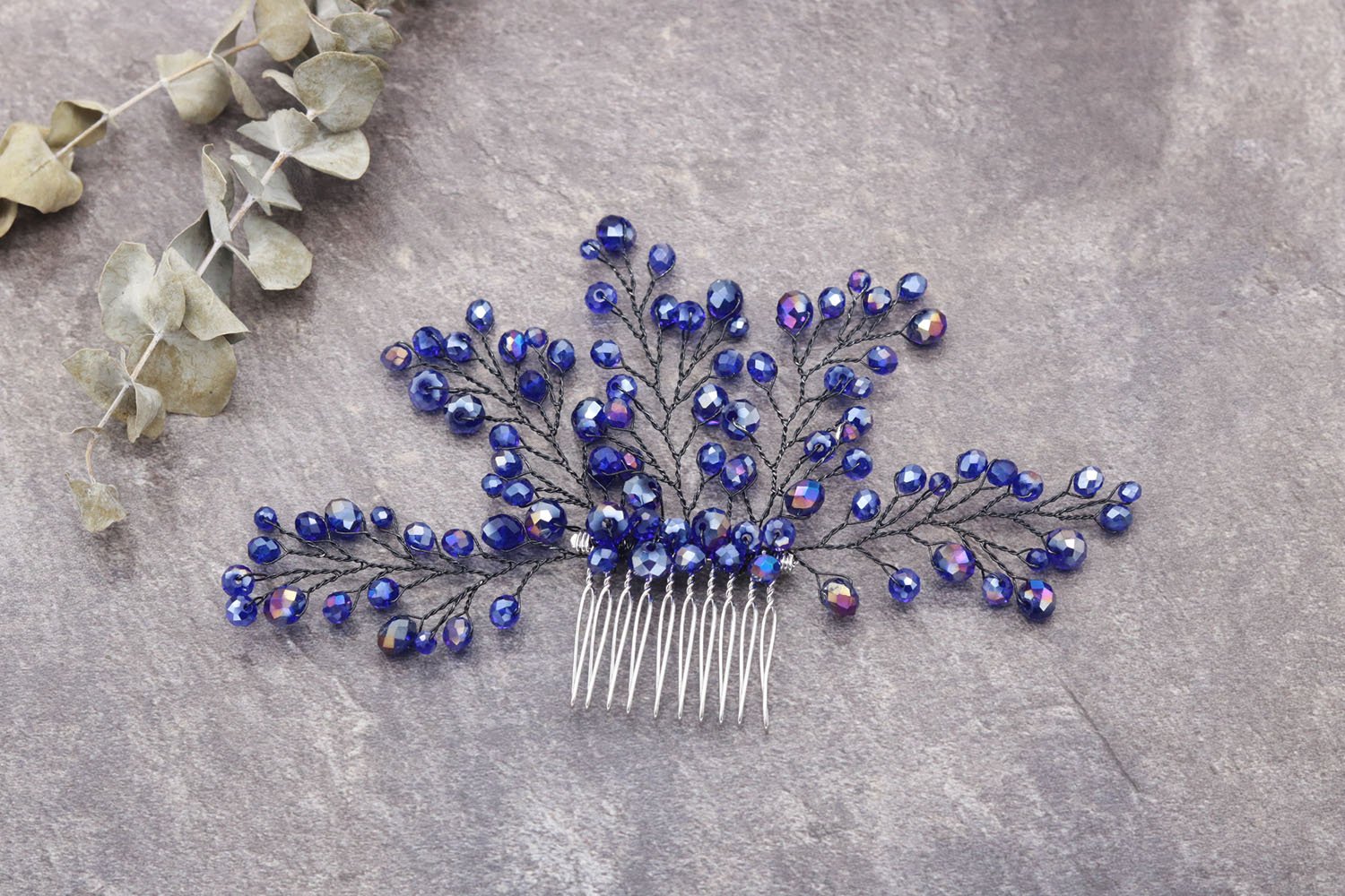 Missgrace Vintage Crystal Bridal Hair Comb - Navy Blue Wedding Hair Clip for Women, Elegant Headpiece for Brides, Prom, Parties & Special Occasions