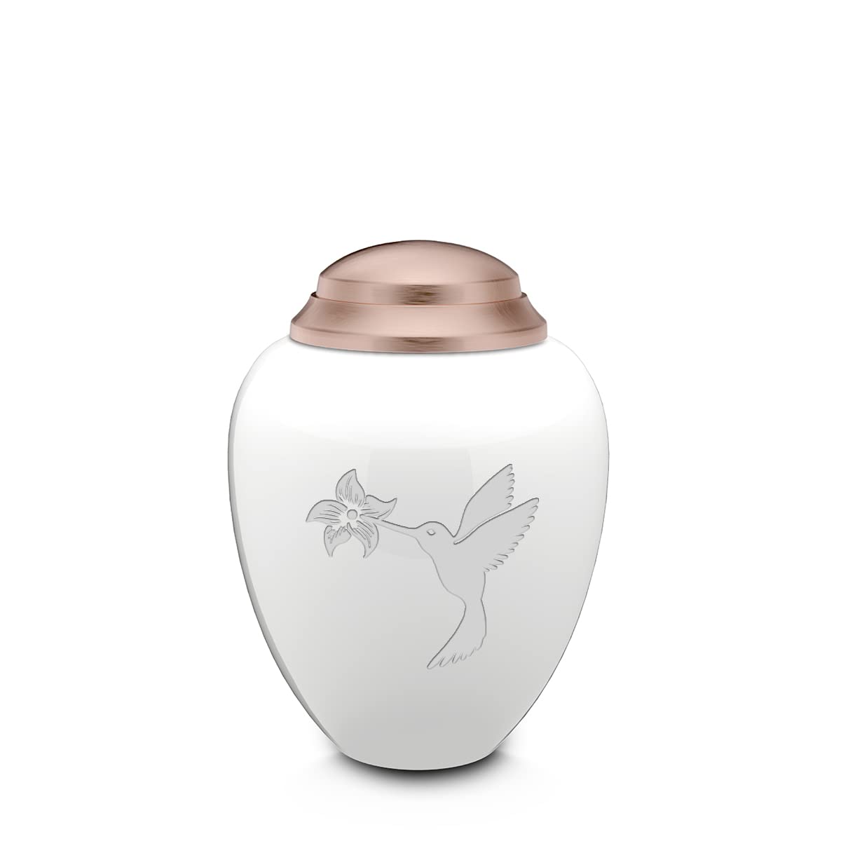 Beautiful White & Rose Gold Hummingbird Keepsake Urn for Ashes - Memorial Cremation Urn for Loved Ones - Perfect for Home Display & Funeral Services