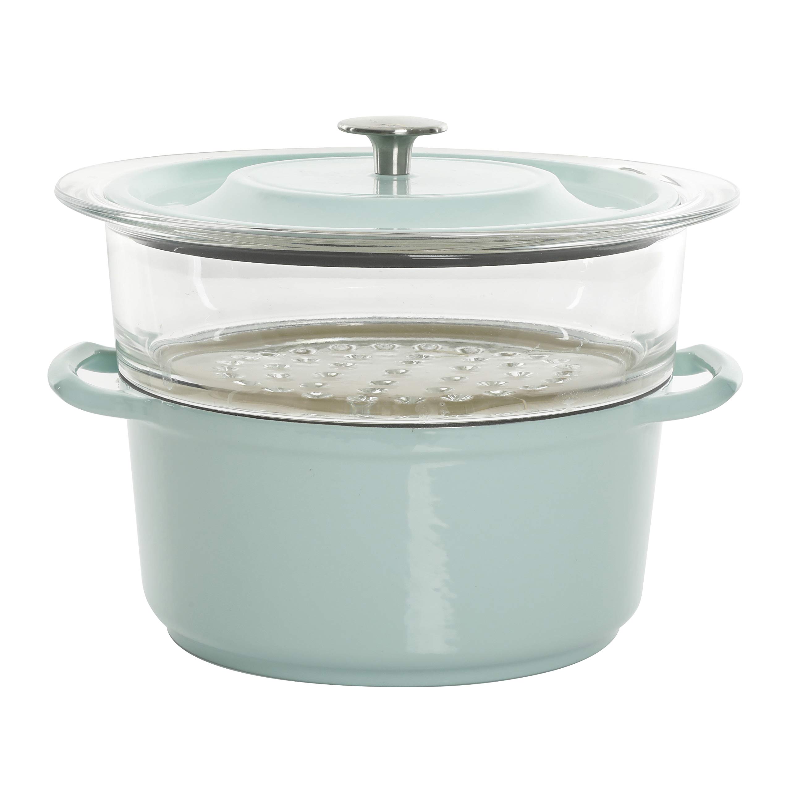 Kenmore 5-Quart Cast Iron Dutch Oven with Lid & Steamer - Glacier Blue | Heavy Duty Enameled Cookware for Baking, Braising & Steaming | Perfect for Soups, Stews & Family Meals
