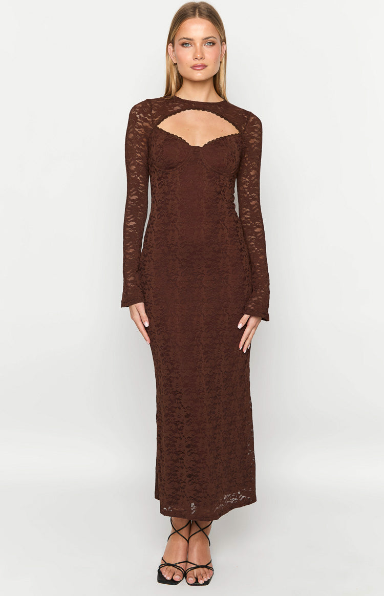 Camielle Women's Flowy Brown Maxi Dress - Elegant Long Summer Dress for Beach, Vacation & Casual Wear