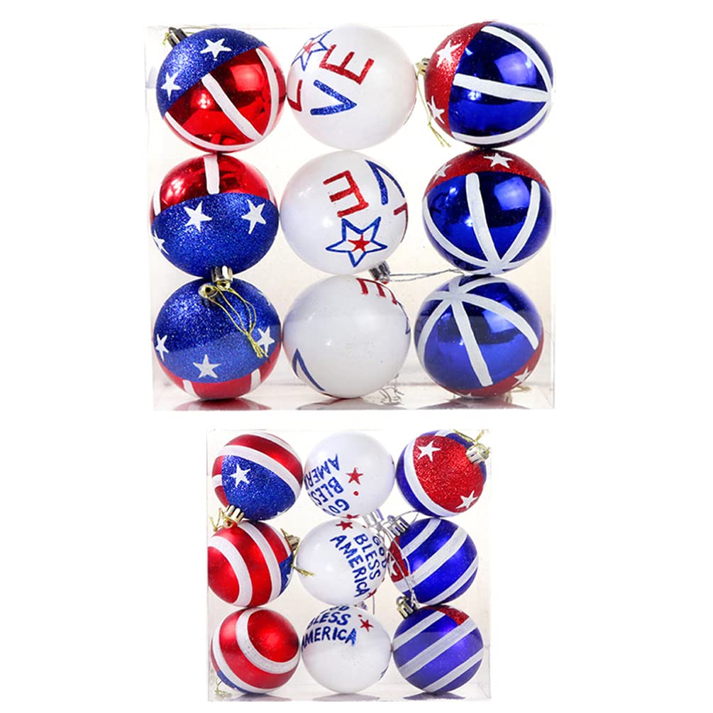 Amosfun 18pcs Patriotic Christmas Tree Ornaments - Red White & Blue Independence Day Decorations, Plastic Hanging Balls for Holiday Party, Home & Outdoor Festive Decor