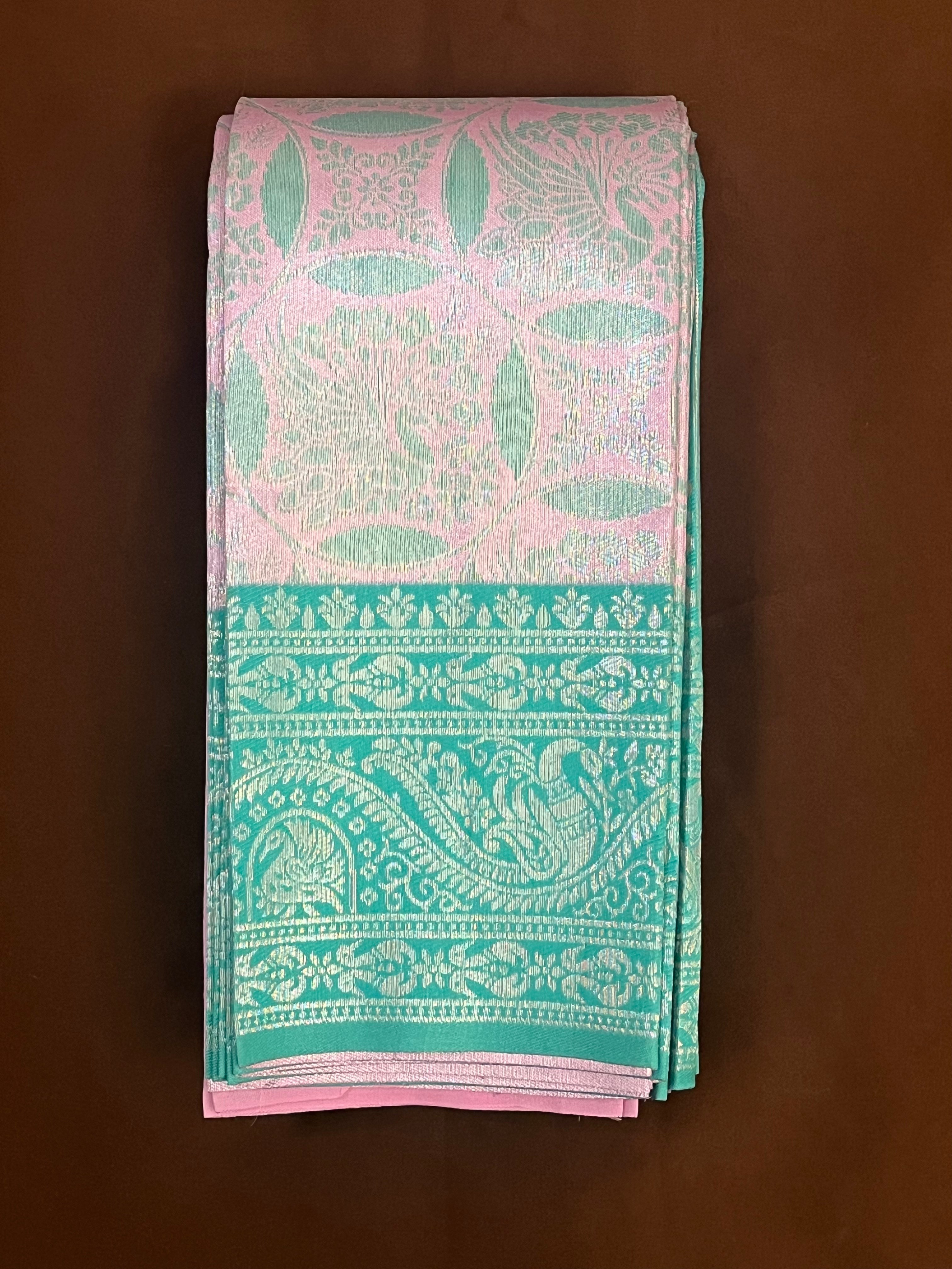 Elegant Light Pink & Green Art Silk Saree for Women - Indian Traditional Wear for Weddings, Parties & Festive Occasions