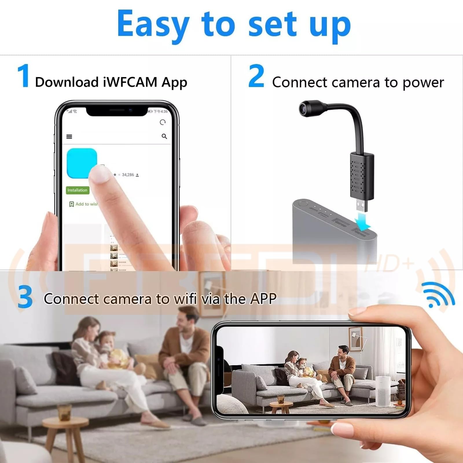 FREDI HD PLUS 1080p Wi-Fi Hidden Camera - Wireless Indoor Security Camera with Motion Detection, Night Vision & 24/7 Recording - Monitor Home, Office, Baby & Pets via V380 Pro App on Phone