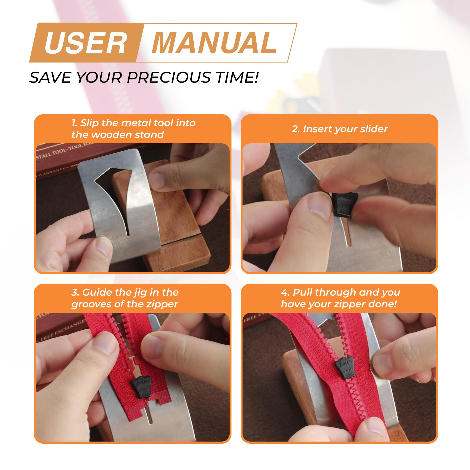 Savina Premium Zipper Jig Tool - Hardwood & Stainless Steel Zipper Installer for Dresses, Pants & Clothing - Universal Size Adjustable Sewing Tool - Perfect for DIY Tailoring, Costume Making & Garment Repair