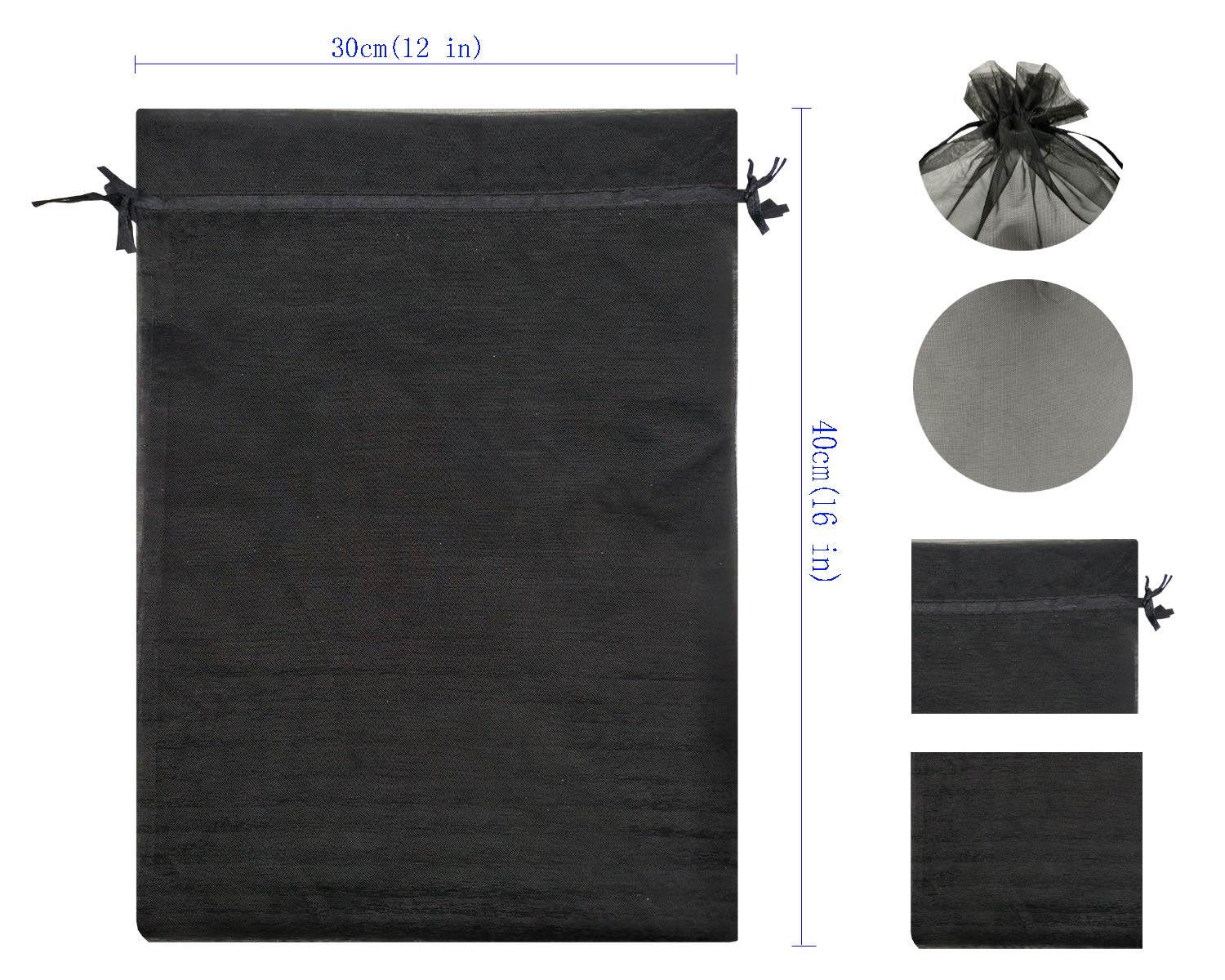 Ankirol 50pcs Black Sheer Organza Favor Bags 12x16 Inch - Large Organza Drawstring Gift Bags for Wedding Favors, Party Decorations, Jewelry Packaging & Bridal Shower Gifts