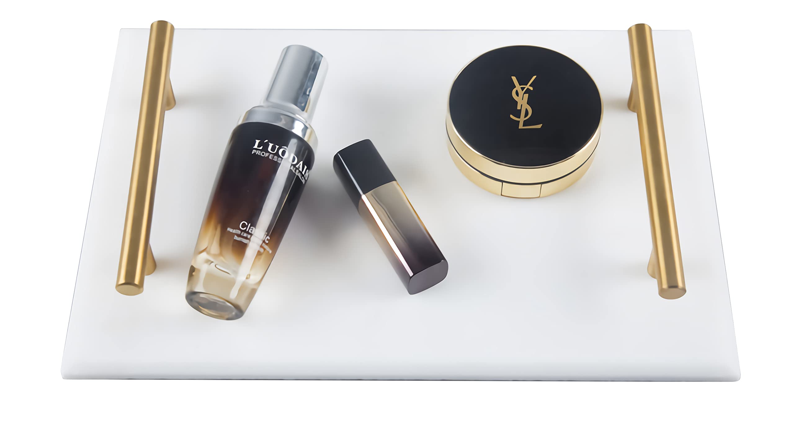 Luxury White Marble Tray with Gold Handle - 11.8