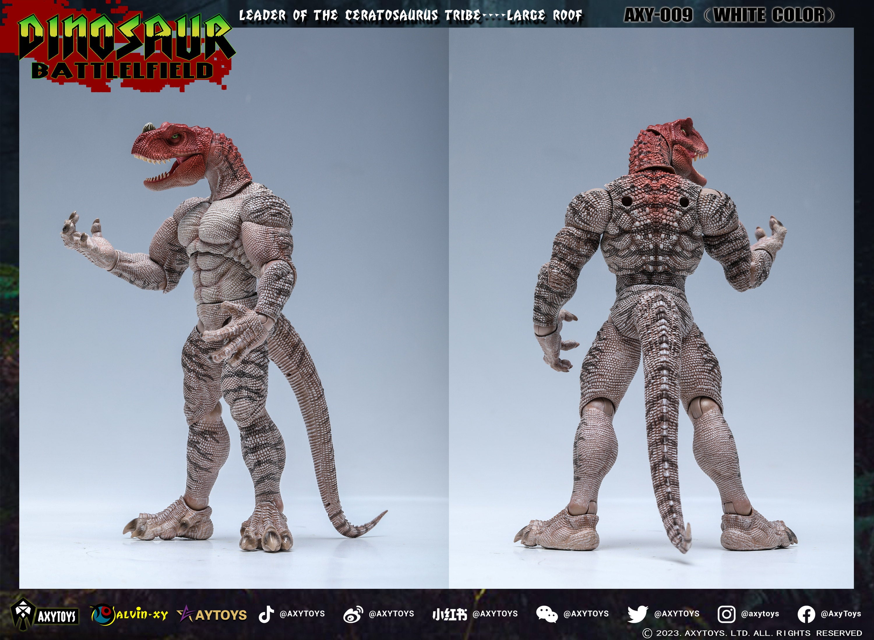 AxyToys 1/12 Scale 7.87-inch Ceratosaurus Dinosaur Action Figure - Deluxe Battlefield Tribe Set with Large Roof for Collectors & Diorama Displays | Perfect for Jurassic Scenes, Toy Photography & Model Dioramas
