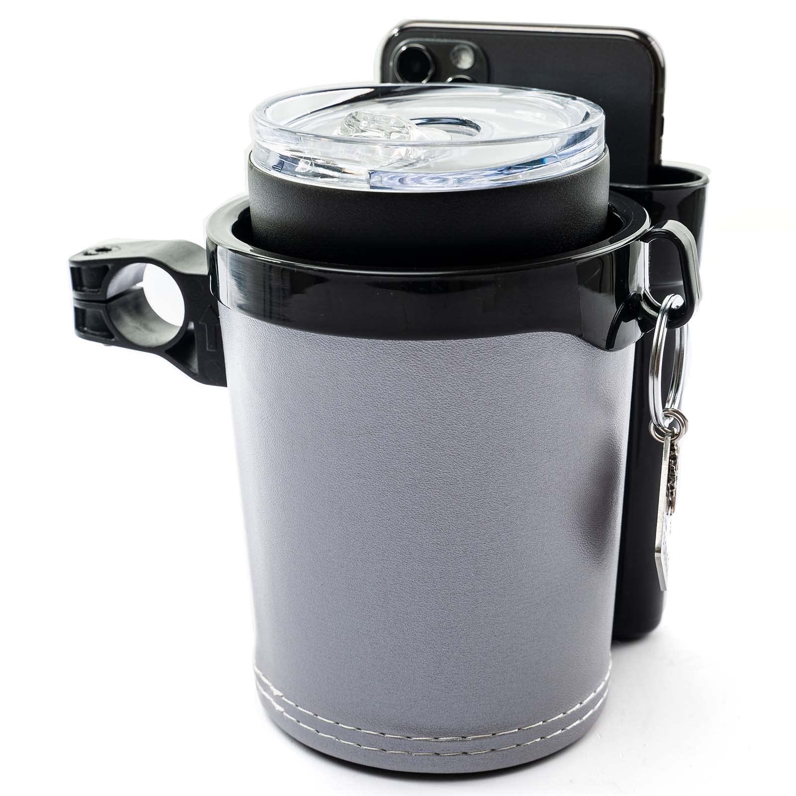 Sturdy Bike Cup Holder with Phone & Key Holder - Universal Fit for Bicycle, Motorcycle, Scooter & Boat Accessories (Silver) - Perfect for Commuting, Outdoor Adventures & Water Sports