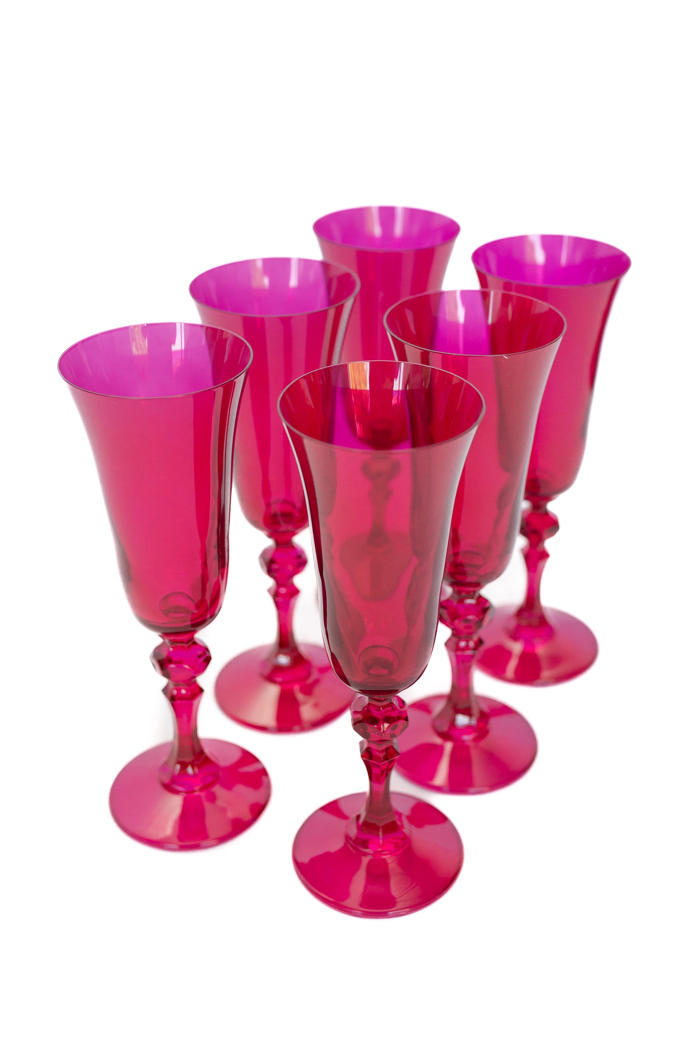 Estelle Colored Regal Flute Set of 6 - Viva Magenta (Fuchsia) Wine Glasses for Elegant Dinner Parties & Special Occasions
