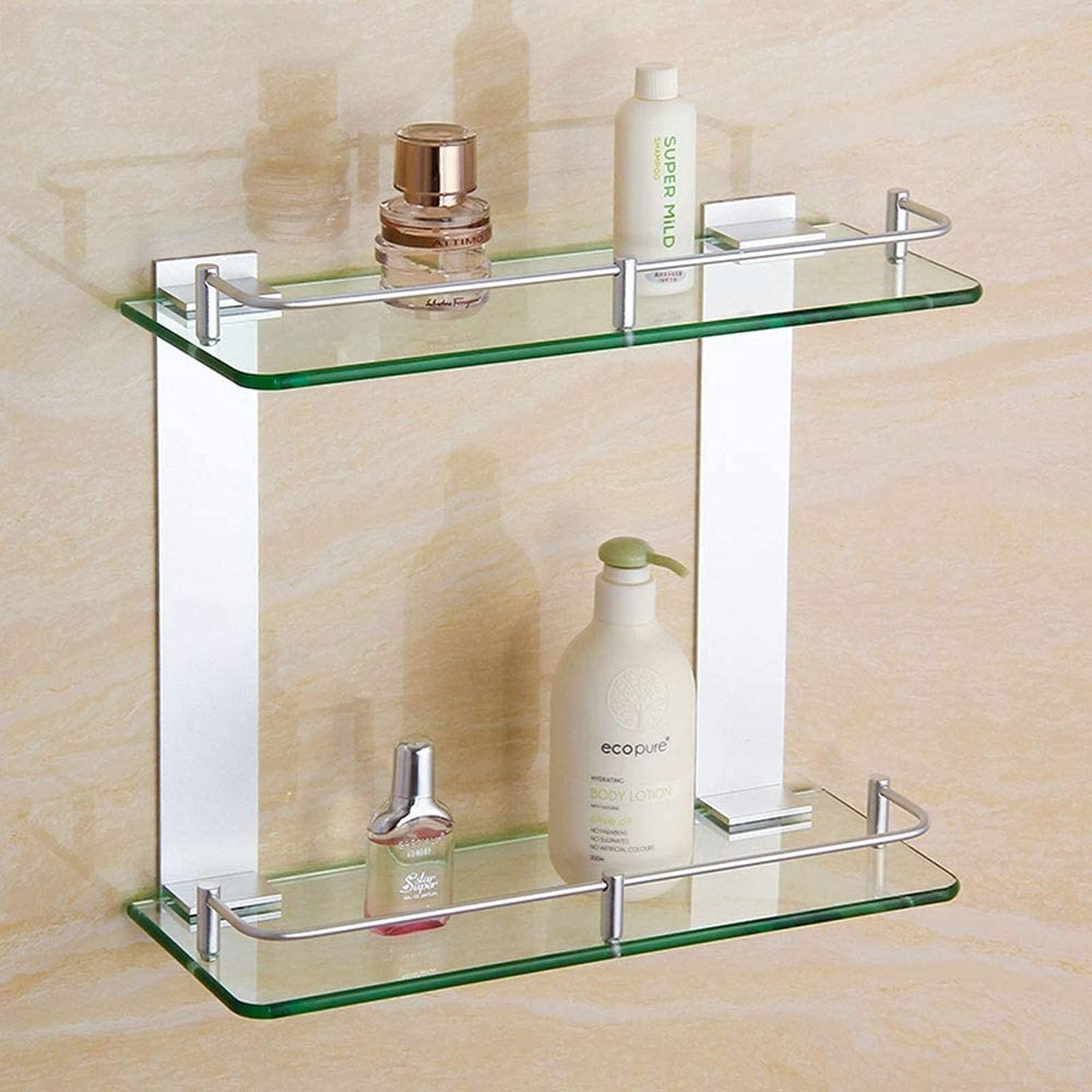 2-Tier Glass Bathroom Shelf - Wall Mount Storage for Shower & Bath Corner