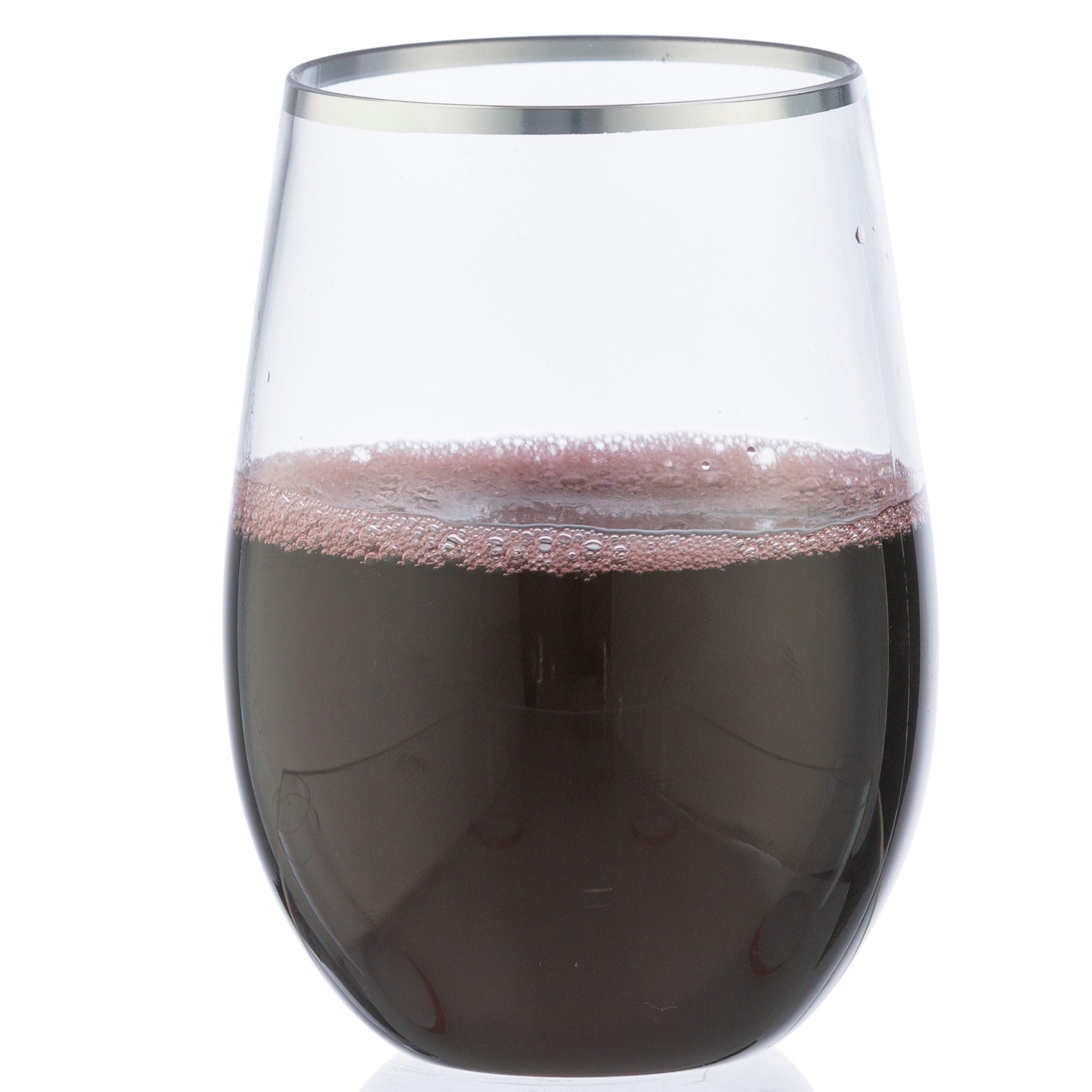 16 oz. Clear Stemless Wine Glasses with Silver Rim - Set of 6 | Shatterproof & Dishwasher Safe | Perfect for Parties, Weddings, and Home Entertaining