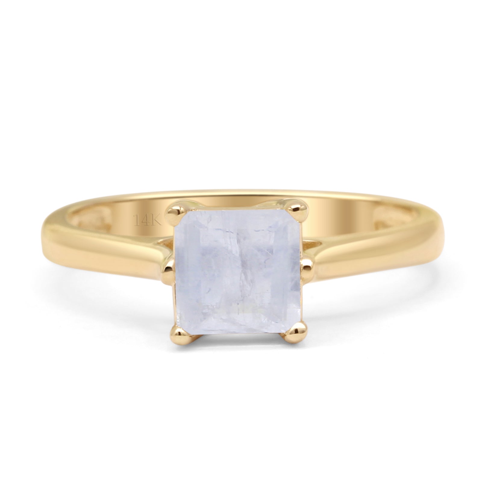 14K Yellow Gold Princess Cut Solitaire Natural Moonstone Ring for Women - Elegant Wedding, Engagement, Anniversary Jewelry Gift