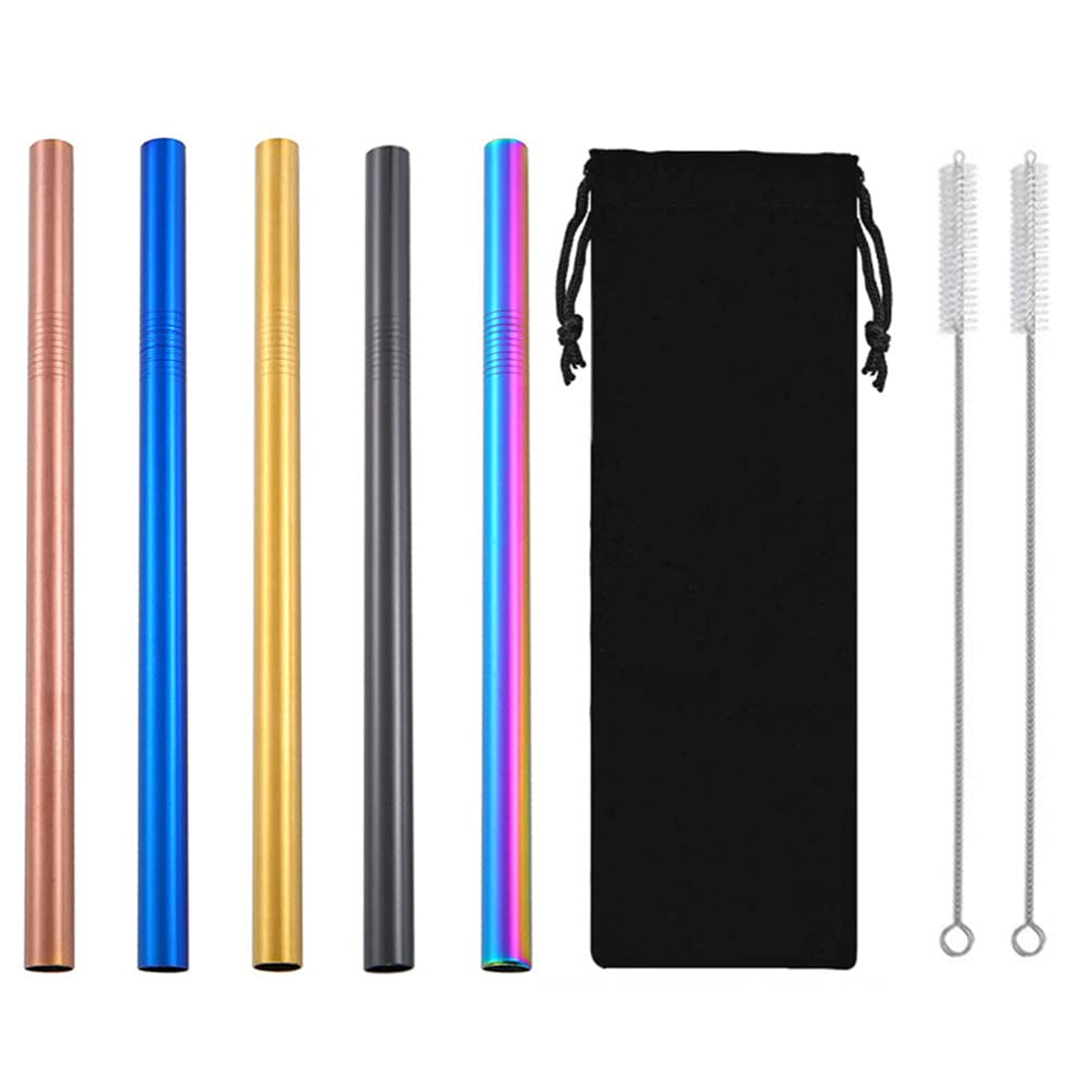 Hemoton Stainless Steel Straws Set - 12 Pack Reusable Metal Drinking Straws for Smoothies, Iced Coffee & Bubble Tea | Eco-Friendly, BPA-Free with Cleaning Brush & Travel Pouch | Perfect for Home, Office & Outdoor Use