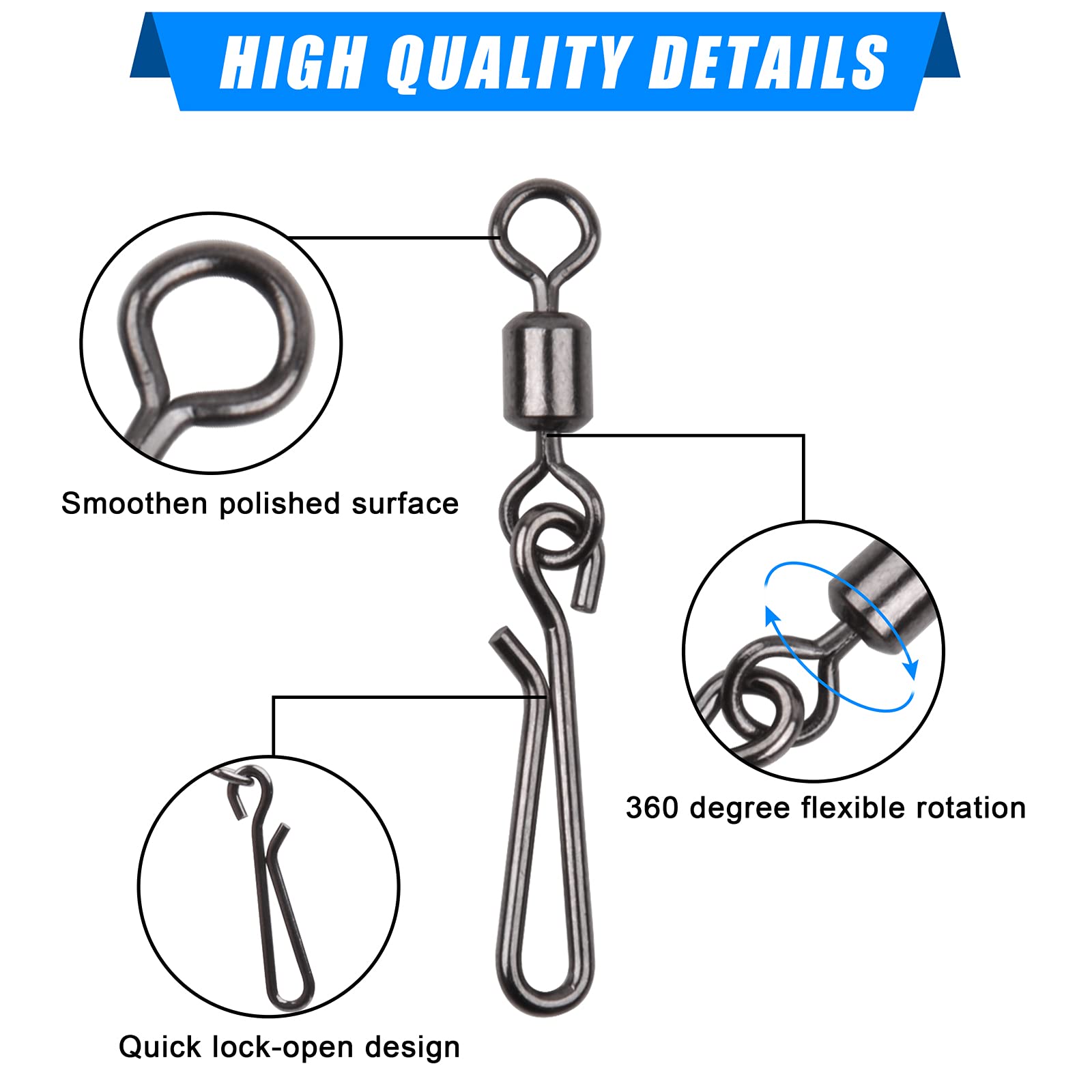 JSHANMEI High Strength Fishing Swivels & Snaps - Rolling Barrel Swivels with Fast Clips Connector for Freshwater & Saltwater Fishing | Perfect for Bass, Trout, and Deep Sea Angling