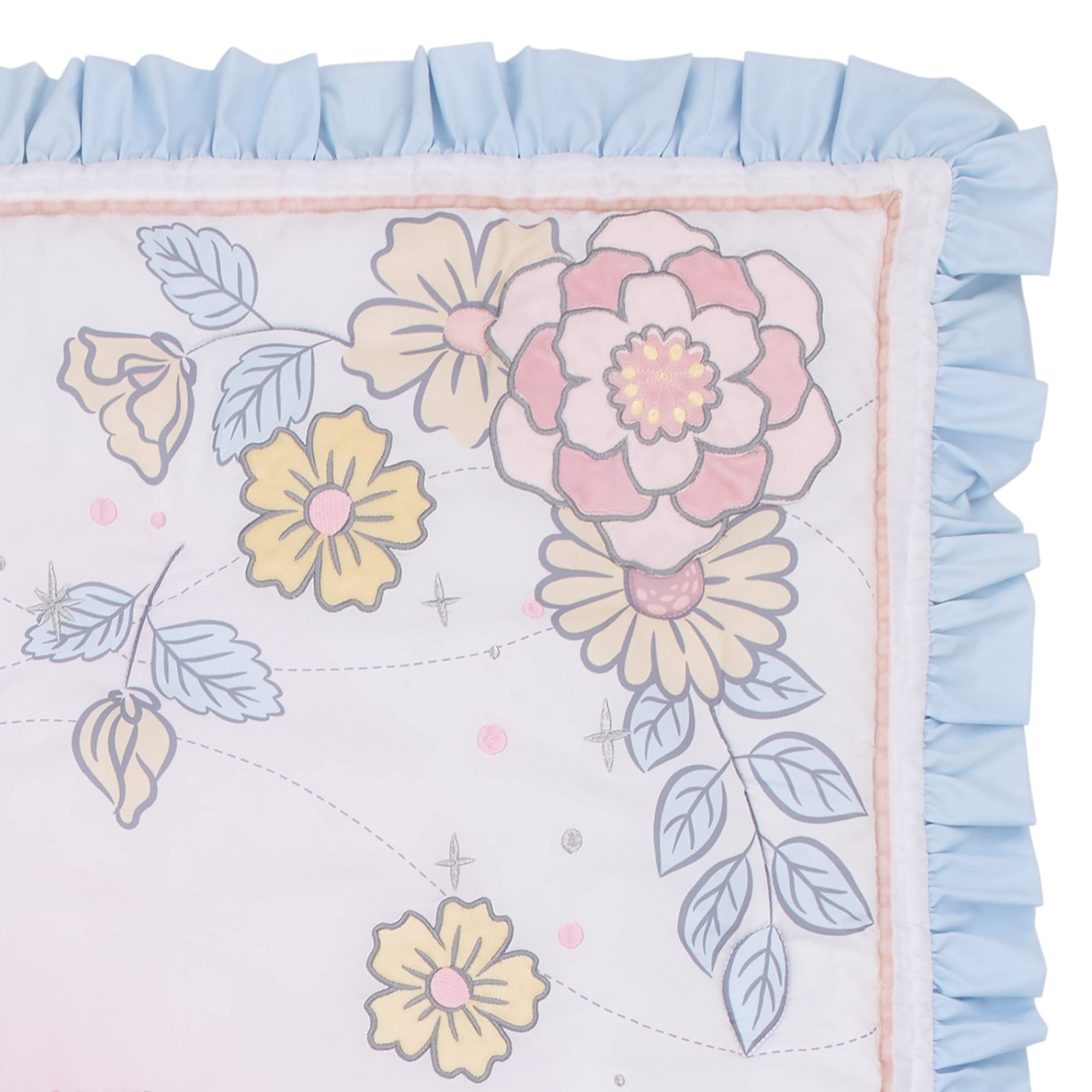 Disney Cinderella 3-Piece Nursery Crib Bedding Set - Light Blue Pink White Comforter, 100% Cotton Fitted Sheet & Crib Skirt | Sweet Princess Theme Baby Girl Room Decor for Newborns & Toddlers