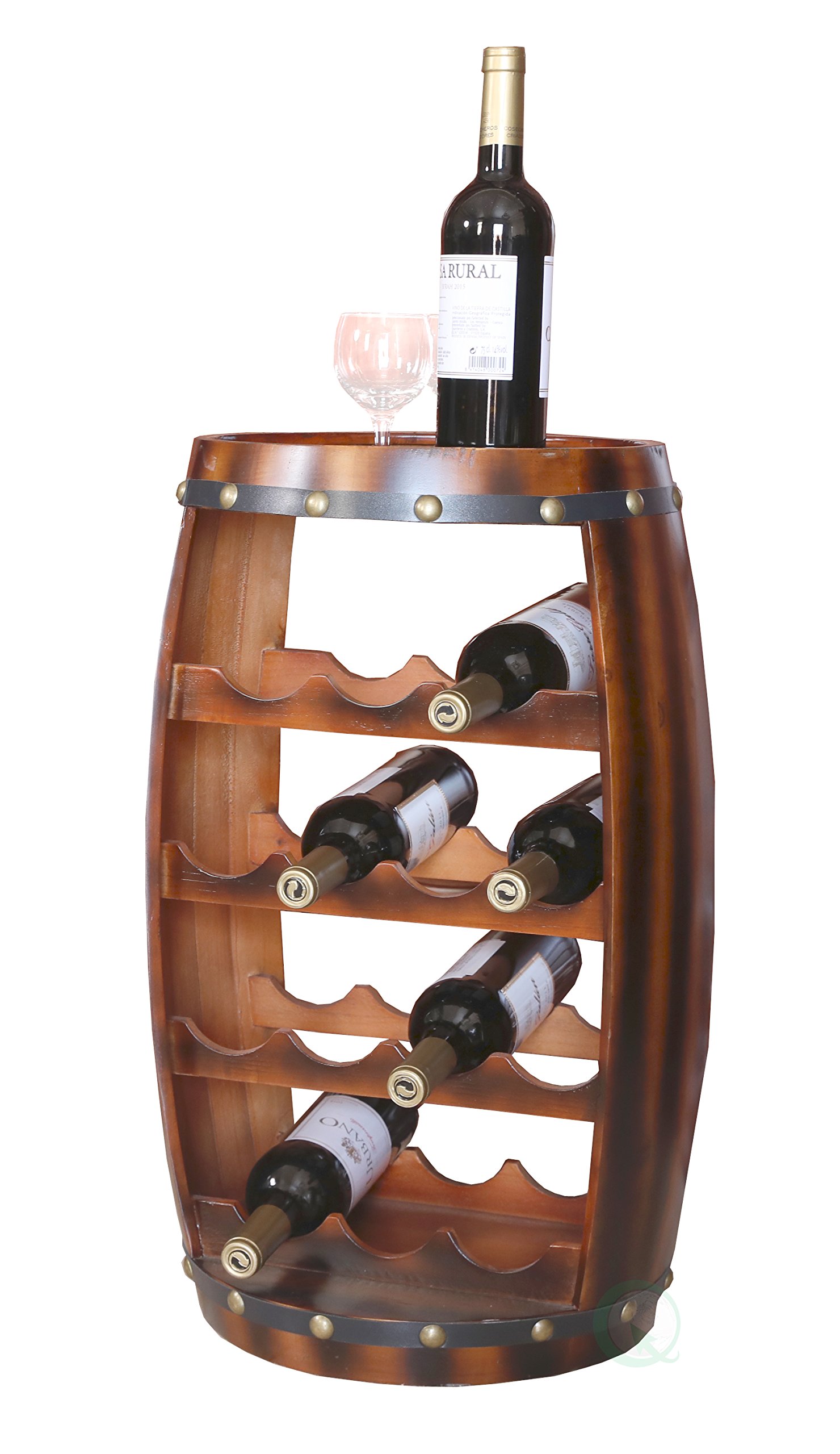 Wooden Barrel-Shaped 14 Bottle Wine Rack - Rustic Home Bar Decor for Kitchen, Dining Room & Cellar Storage