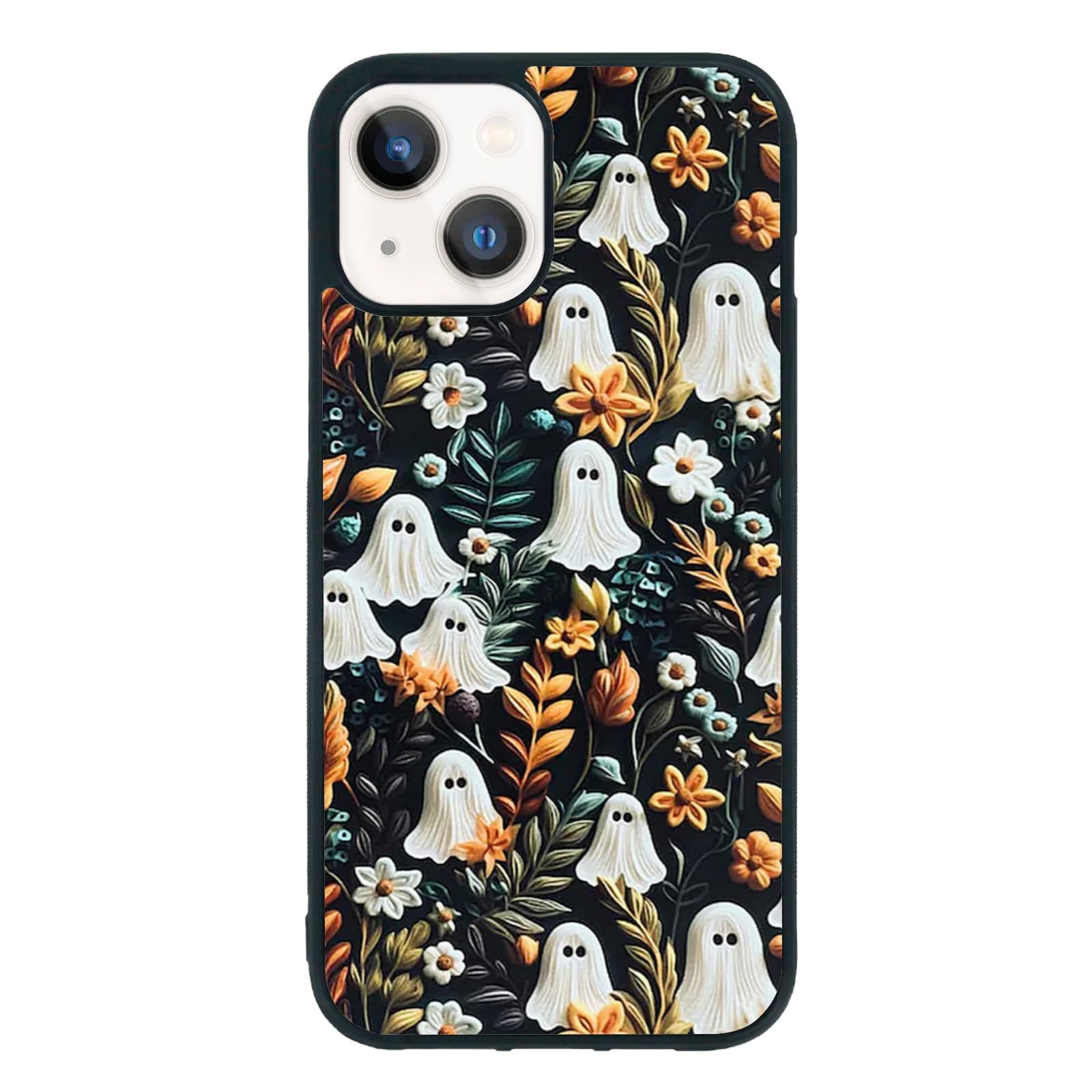 Spooky Halloween Ghost Phone Case for iPhone 14/13/12/11 Pro Max - Cute Flower Ghost Design, Soft Silicone Protective Cover - Perfect Halloween Gift for Teens & Kids (Style 1) | Great for Trick-or-Treating, Halloween Parties & Daily Use