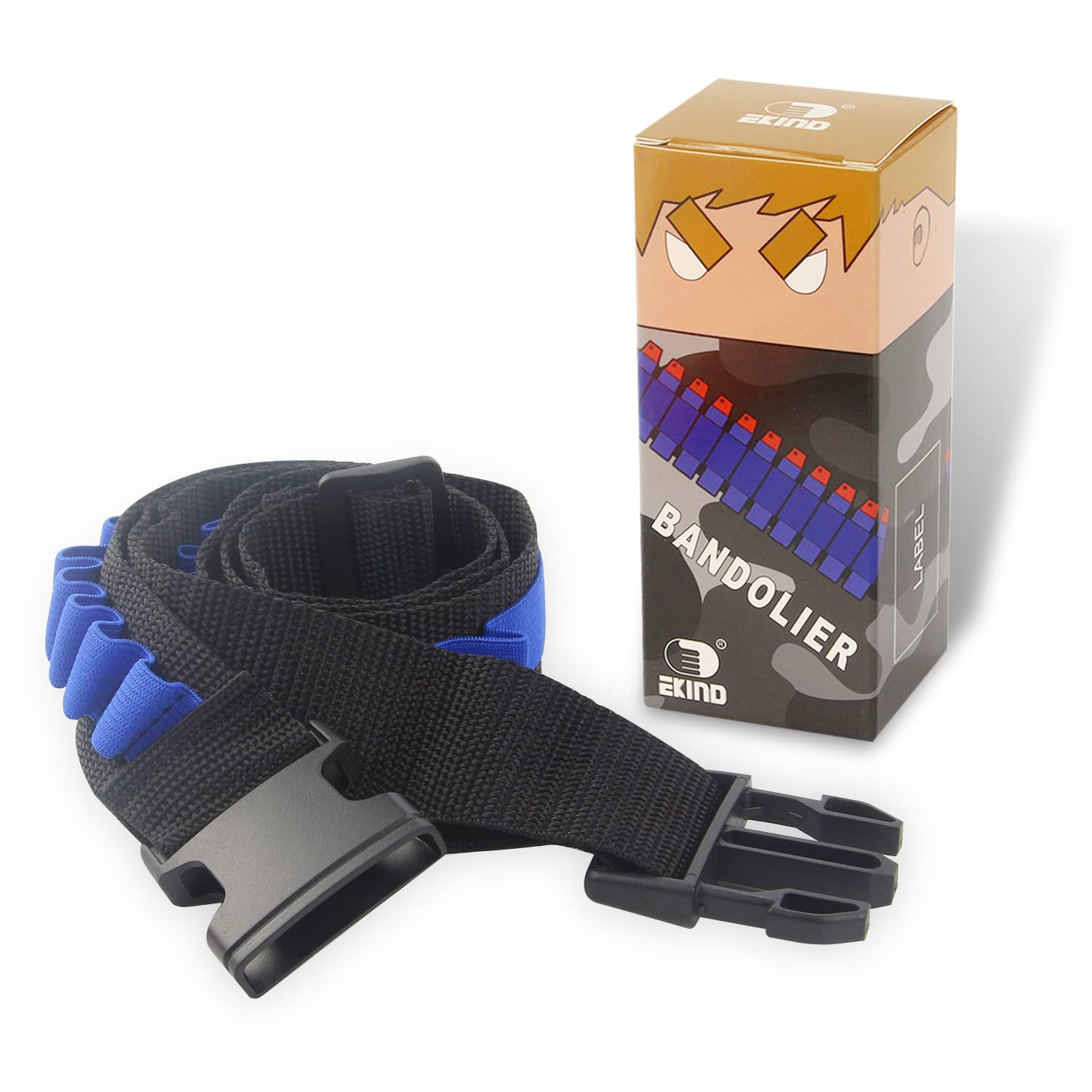 EKIND Toy Gun Bullet Shoulder Strap Darts Bandolier Kit - Ammo Storage Holder for Nerf Elite Blasters (Black & Blue) - Perfect for Nerf Battles, Outdoor Play & Cosplay
