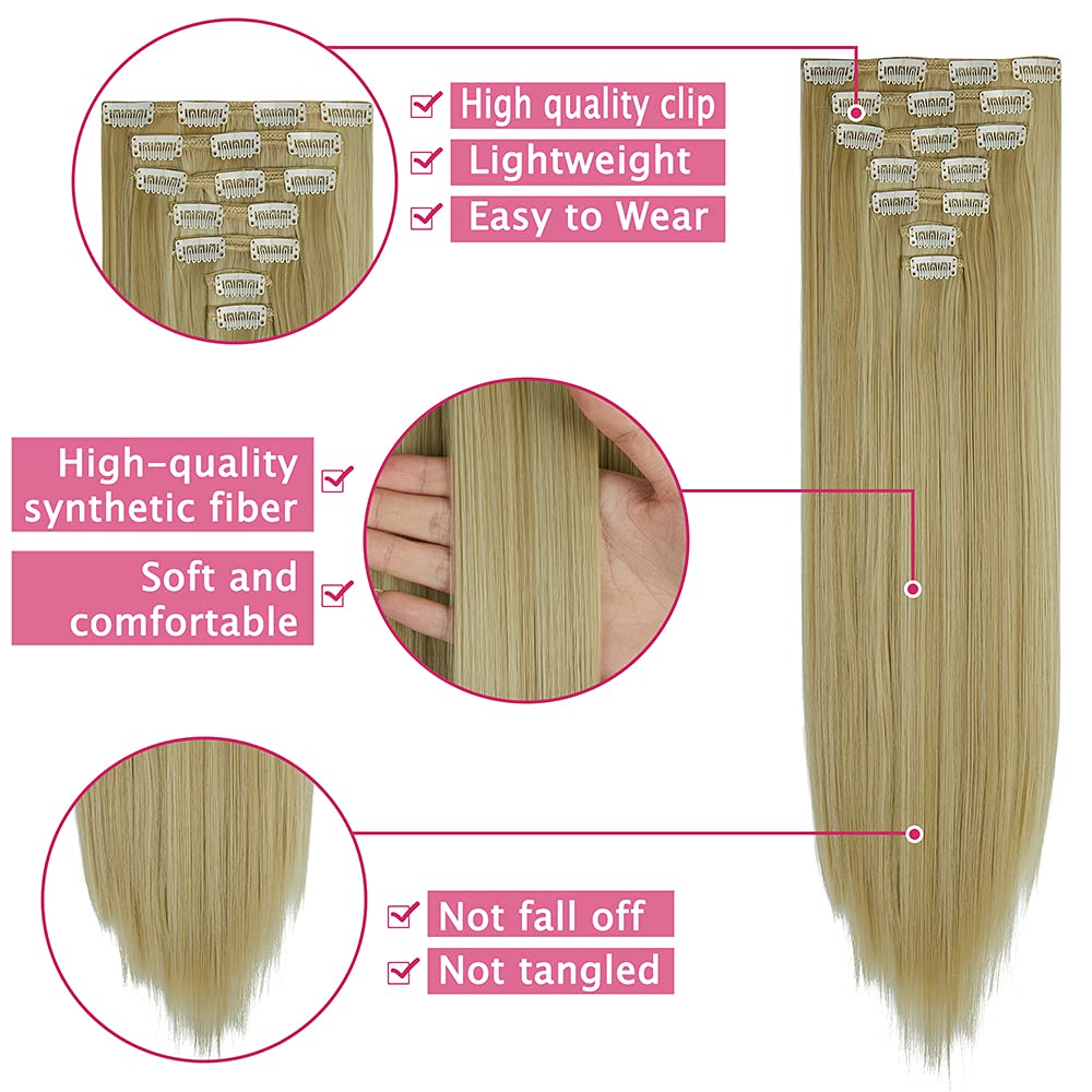 OMGREAT 23 Inch 7-Piece Clip-in Hair Extensions for Women - Long Straight Thick Human Hair Weft (16 Clips) Natural Black - Perfect for Volume, Length & Styling for Parties, Weddings & Daily Wear