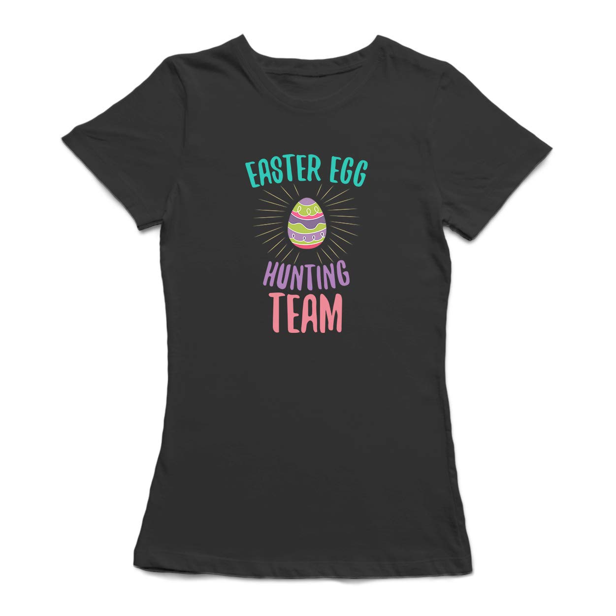 Smartprints Colorful Easter Egg Hunting Team Graphic Women's T-Shirt - Fun Easter Party Outfit & Spring Festival Apparel